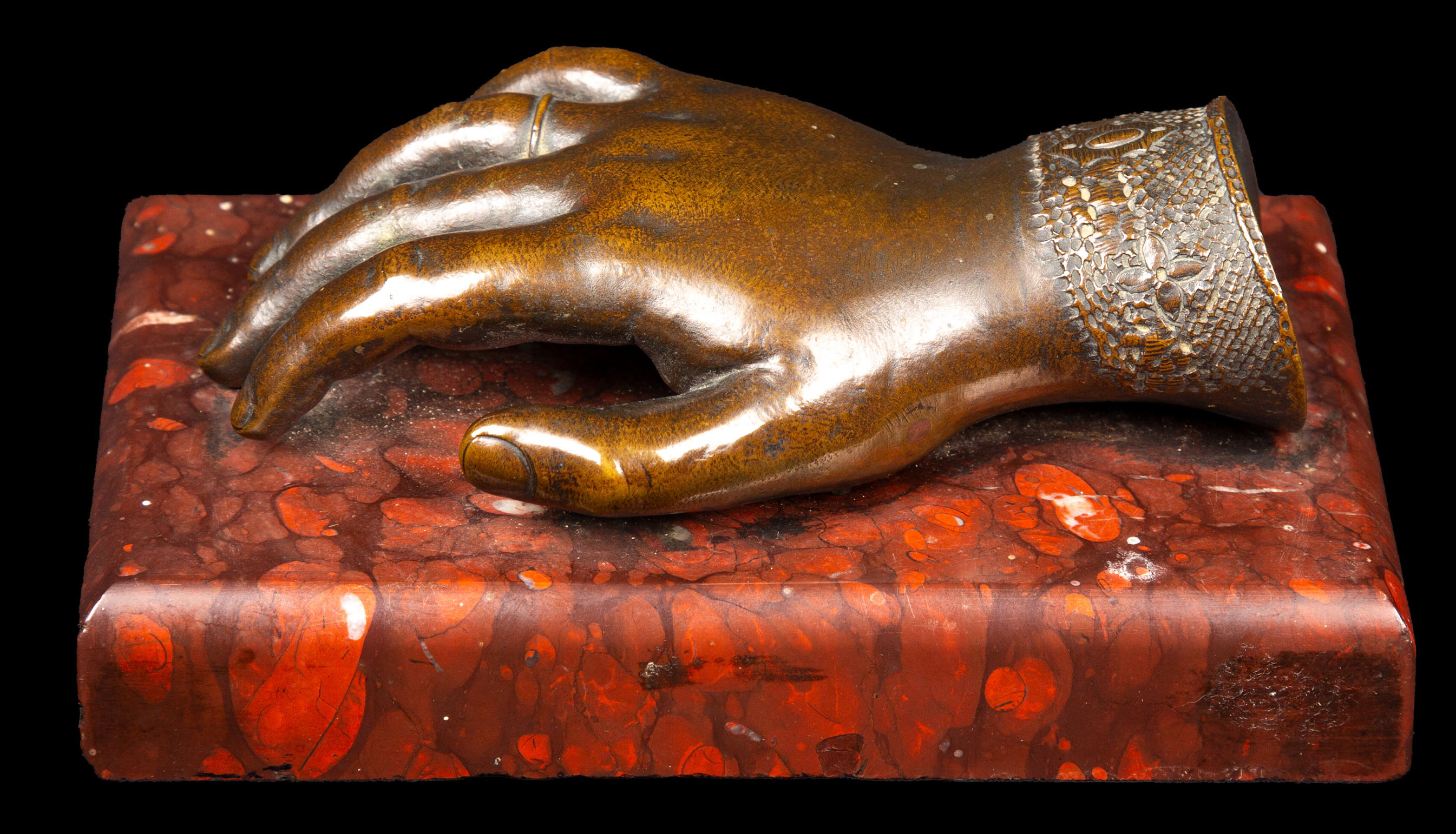 19th Century French Bronze Woman's Hand on a Marble Base
