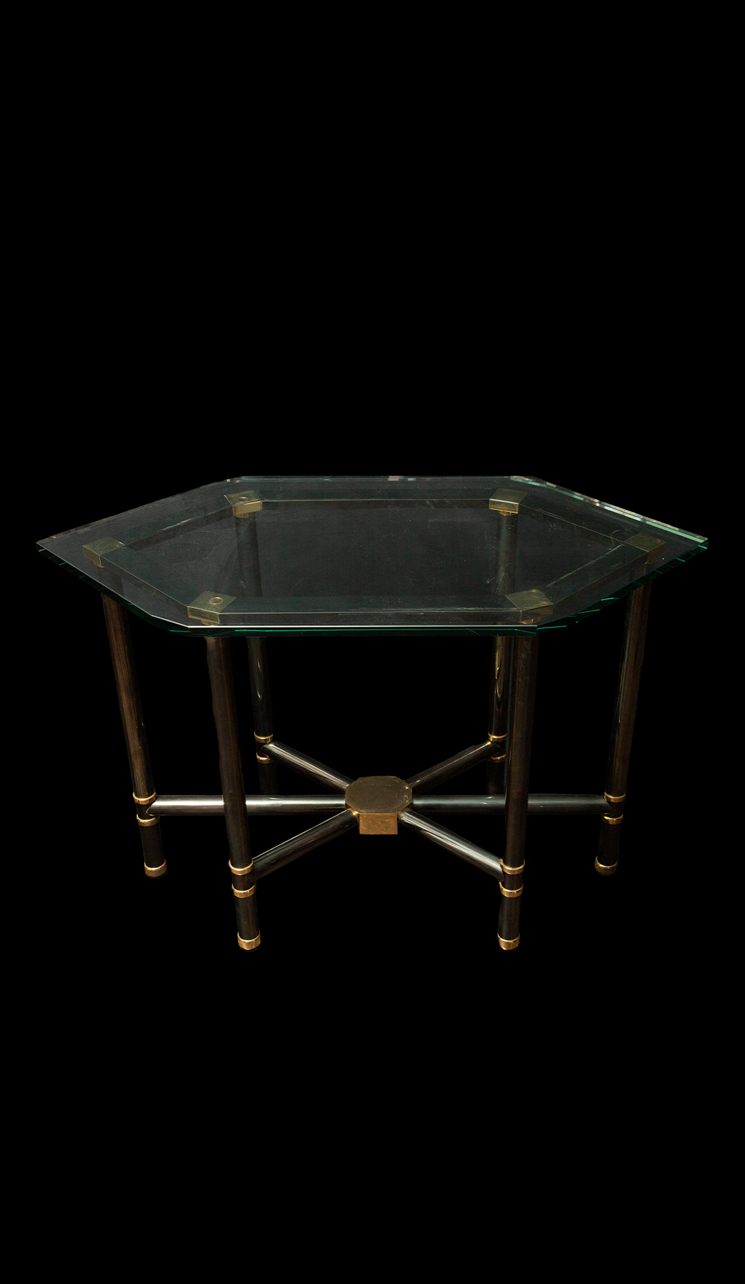Gunmetal & Brass Center Table by Karl Springer w/ Glass Top