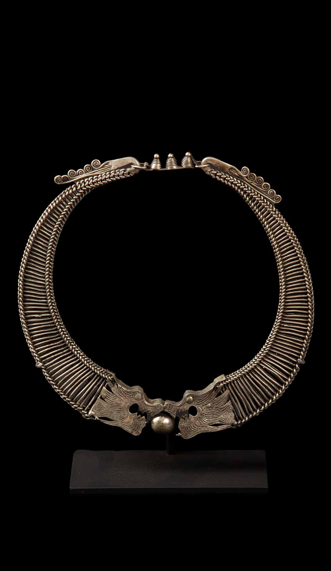 Miao Minority Tribe Necklace of Interlocking Chains Terminating in Dragons
