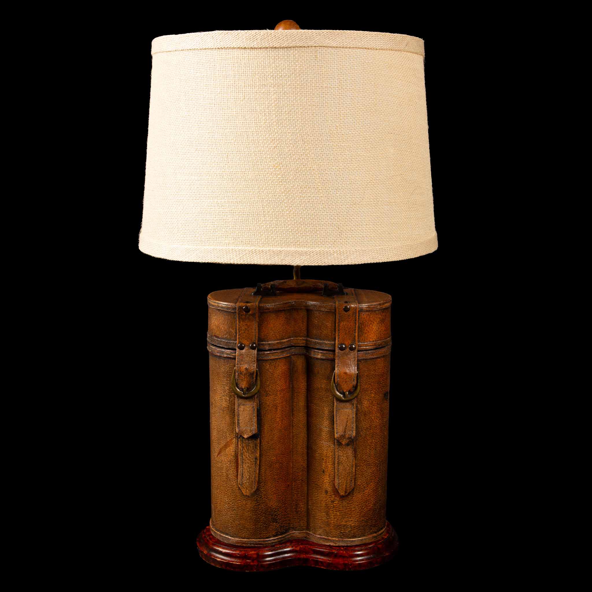 Antique Leather Double Bottle Wine Holder Lamp: 19th Century Elegance