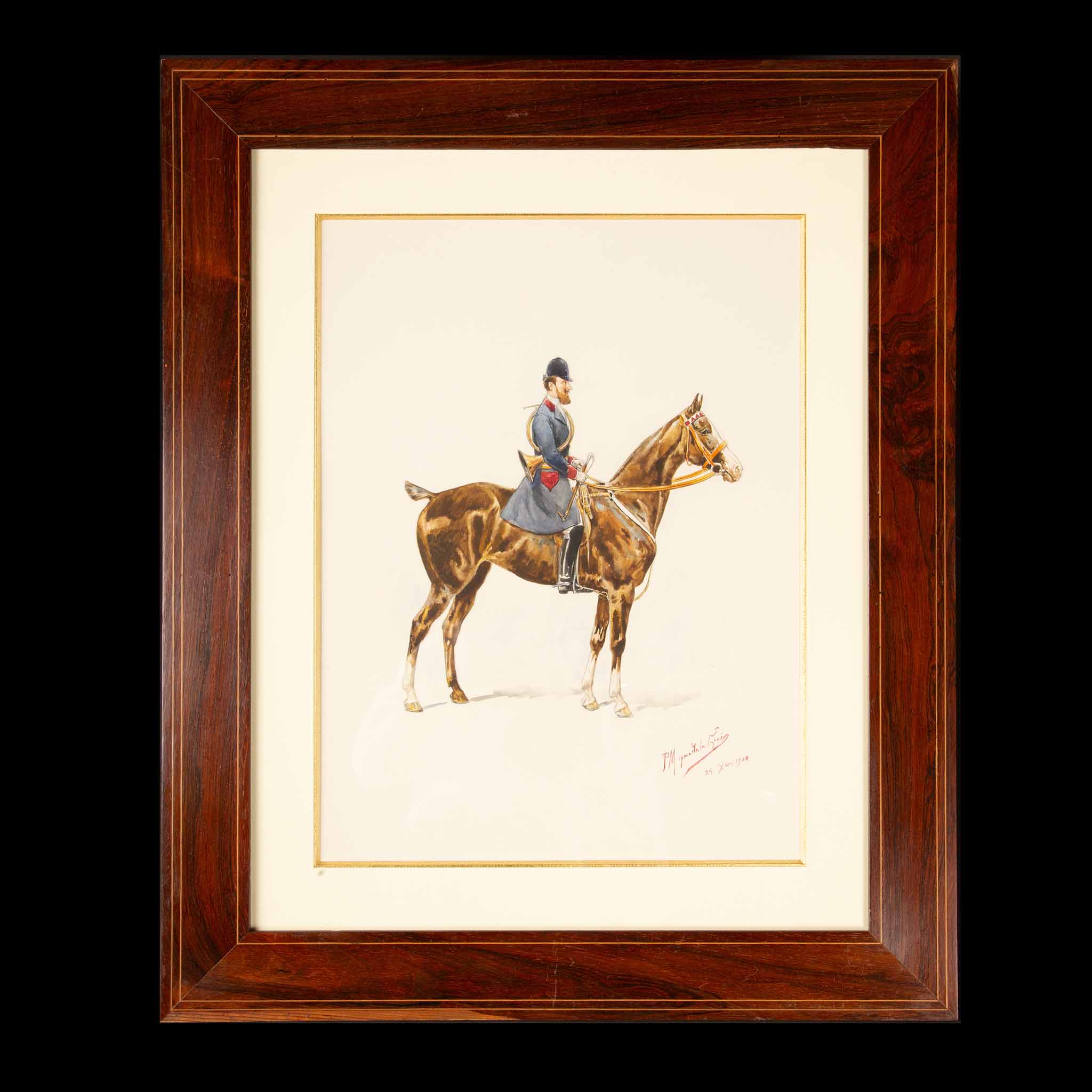 Timeless Equestrian Elegance: Paul Magne De La Croix's 1900 Watercolor