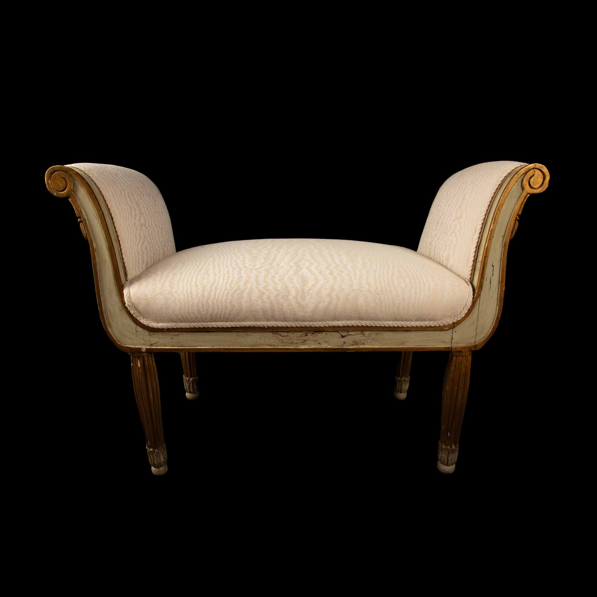 Sage Elegance: 1920s Italian Bench with Gilt Accents