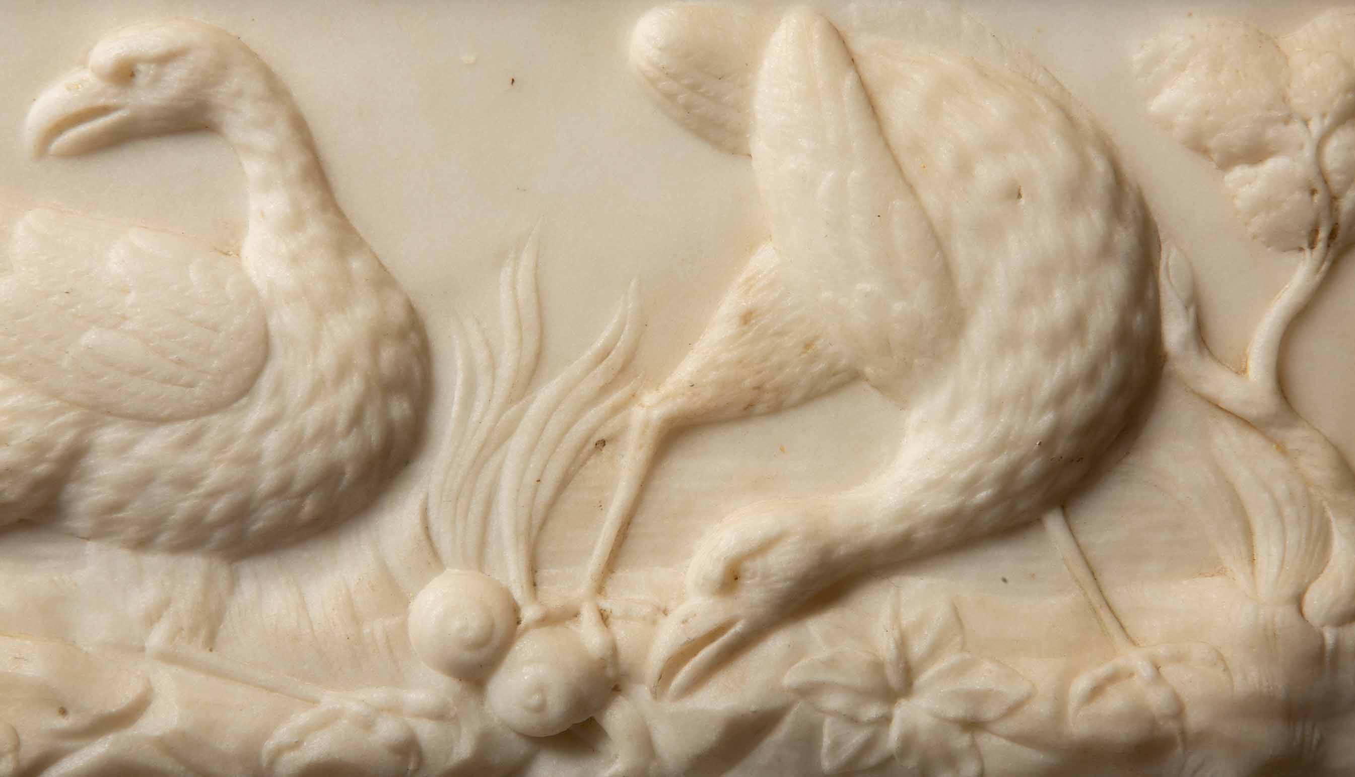19th-Century Italian Marble Relief: Majestic Bustards in Exquisite Detail
