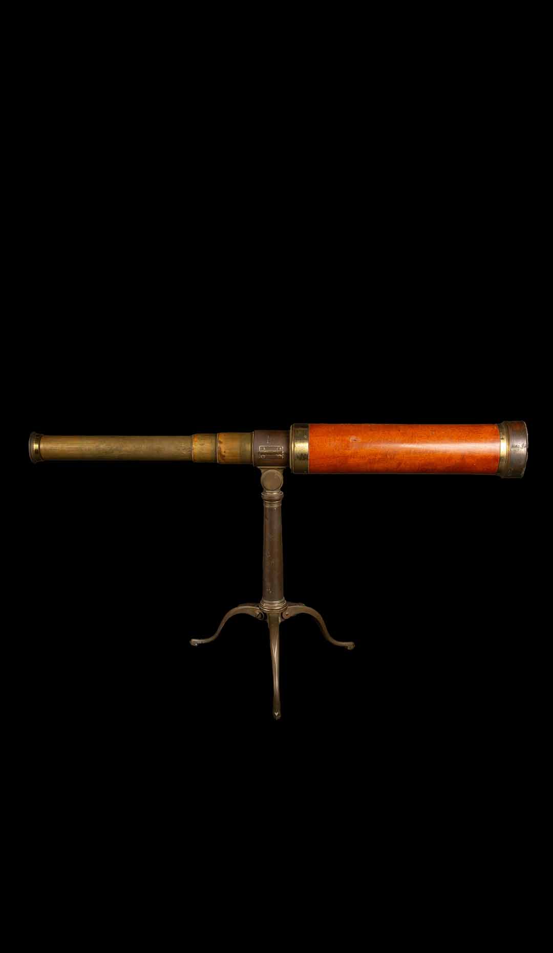 19th Century English Telescope with Wooden Barrel