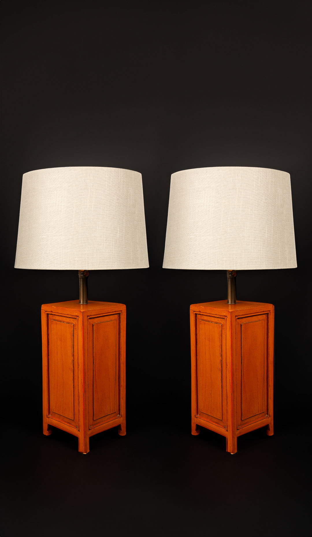 Pair of Chinese Style Wooden Painted Lamps