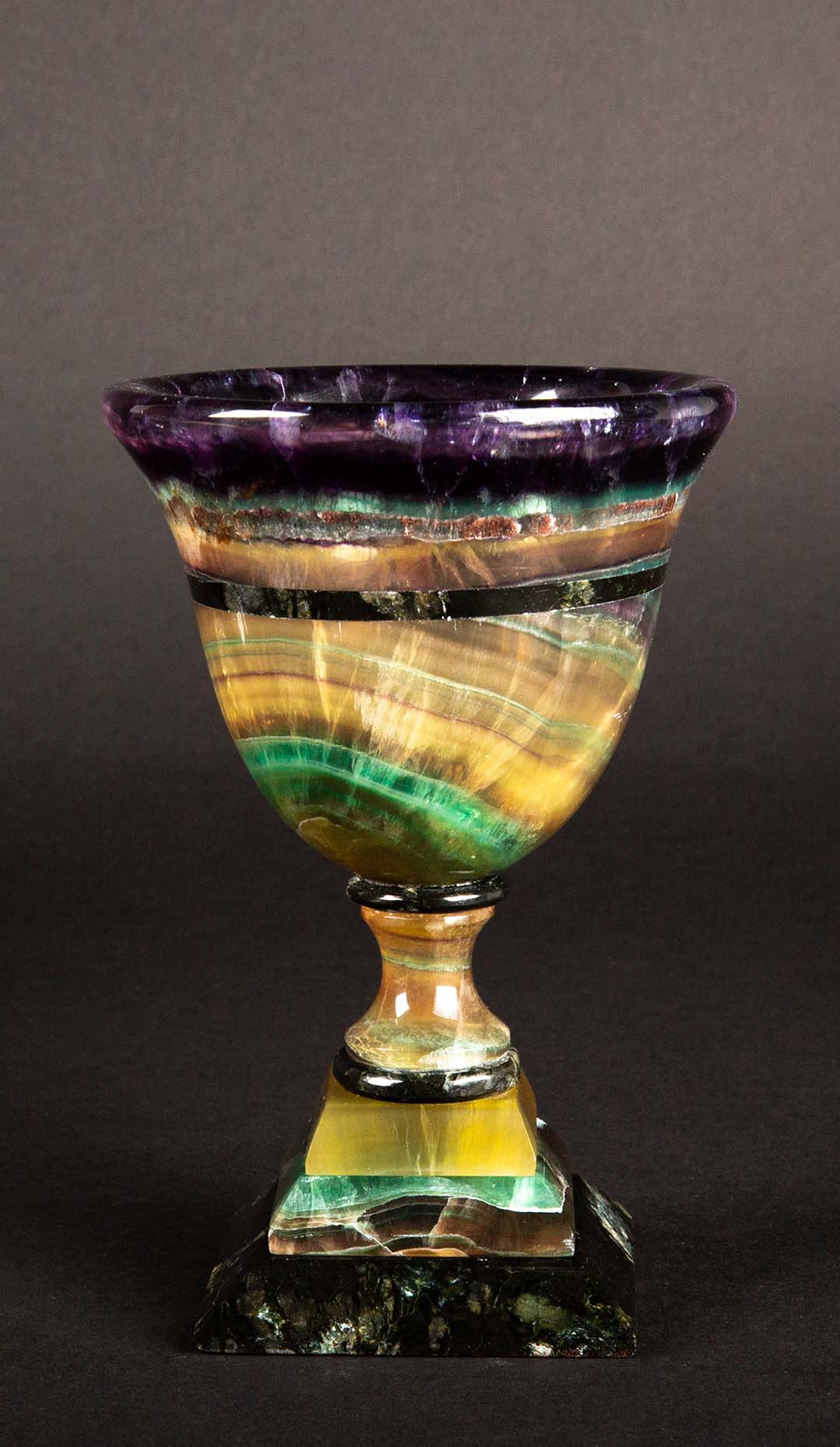 Argentinian Artistry: Hand-Carved Multi-Colored Fluorite Chalice