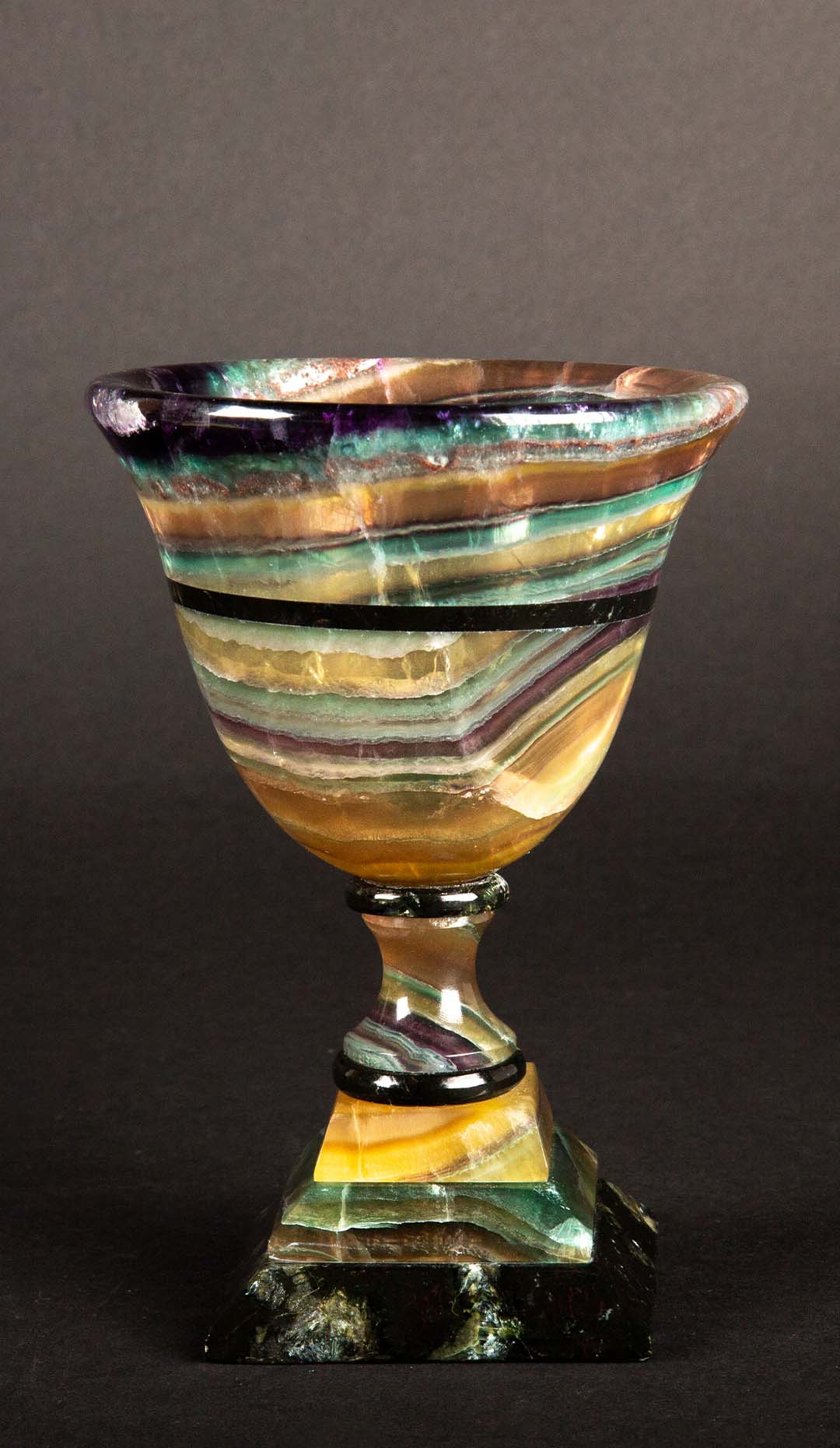 Argentinian Artistry: Hand-Carved Multi-Colored Fluorite Chalice