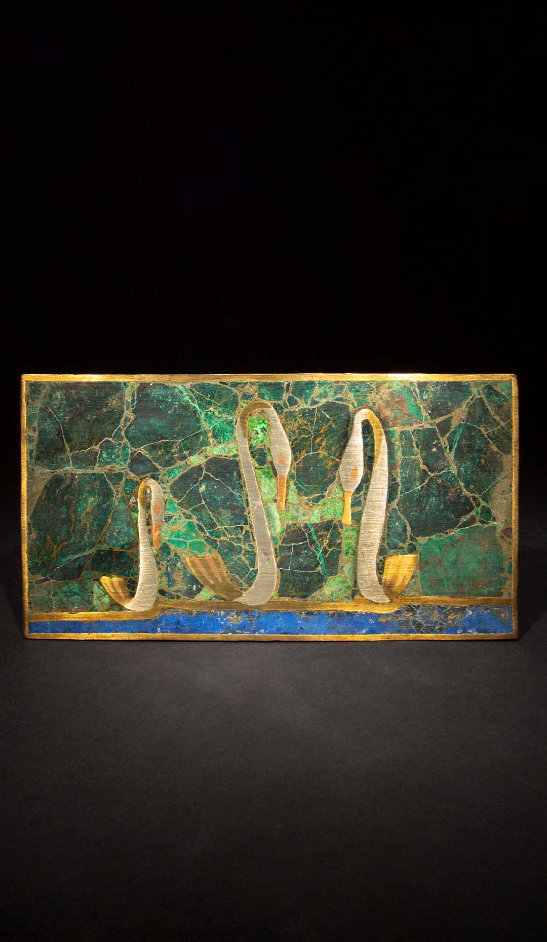 Mid-Century Malachite Chrysocolla & Lapis Inlaid Box