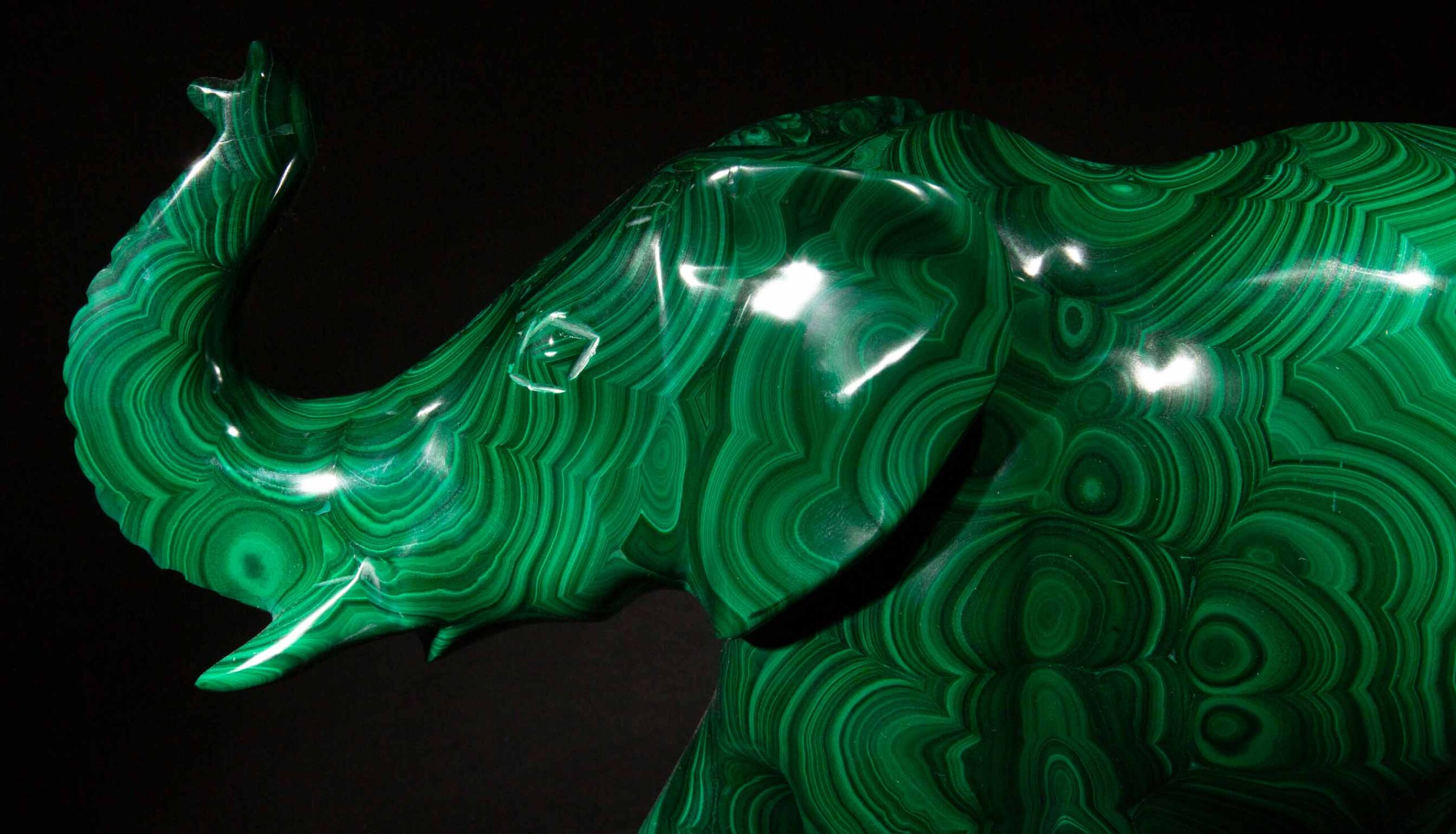 Large Carved Malachite Elephant