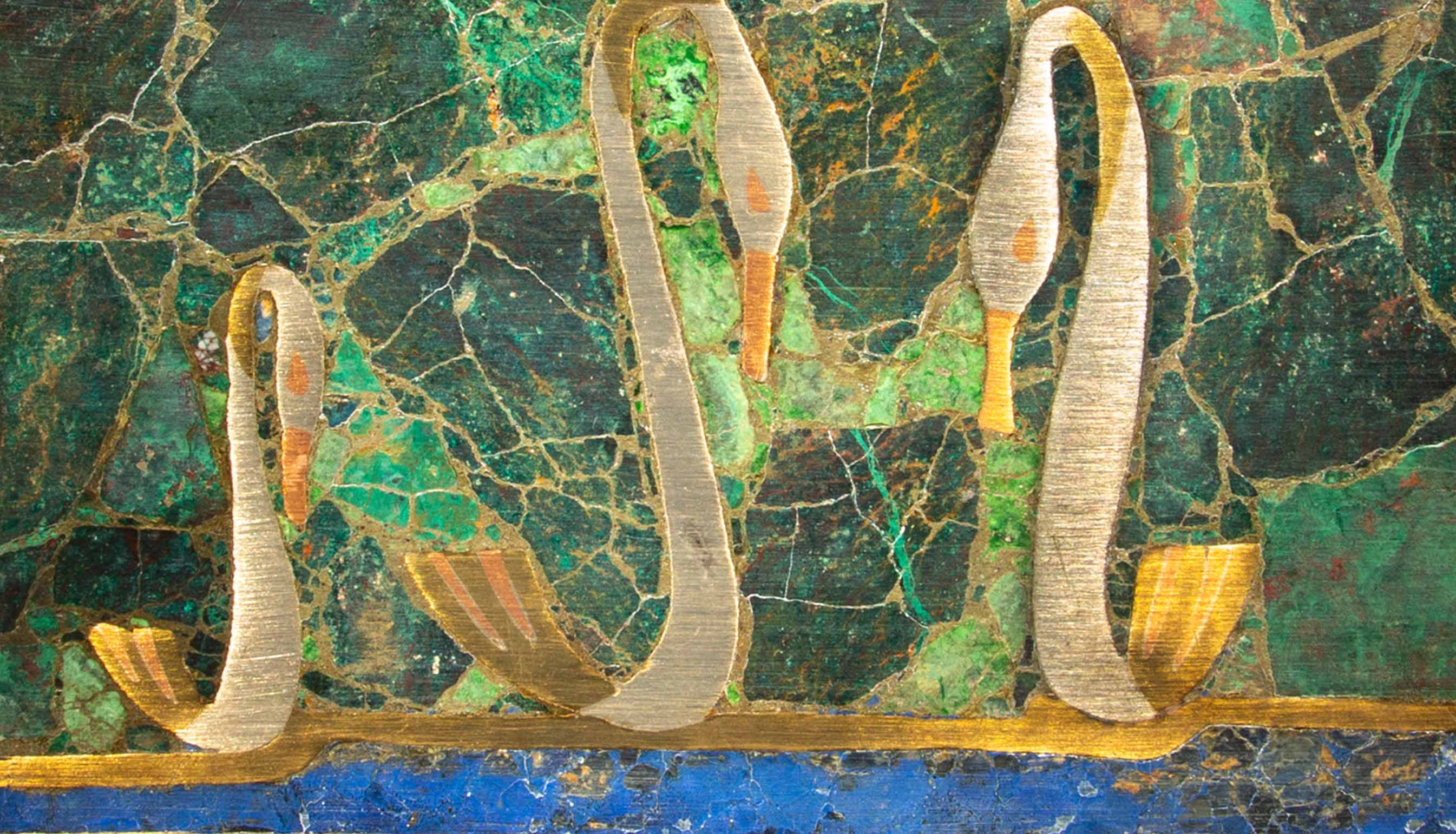 Mid-Century Malachite Chrysocolla & Lapis Inlaid Box