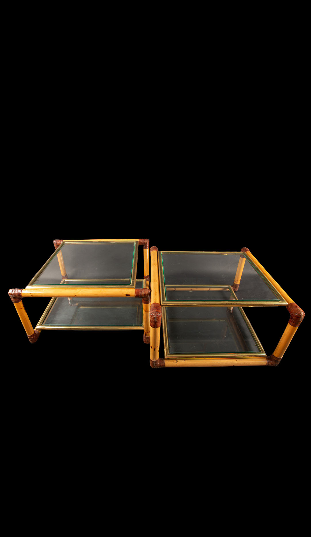 Pair of Mid Century Italian Bamboo & Brass Side/Coffee Tables with glass surface
