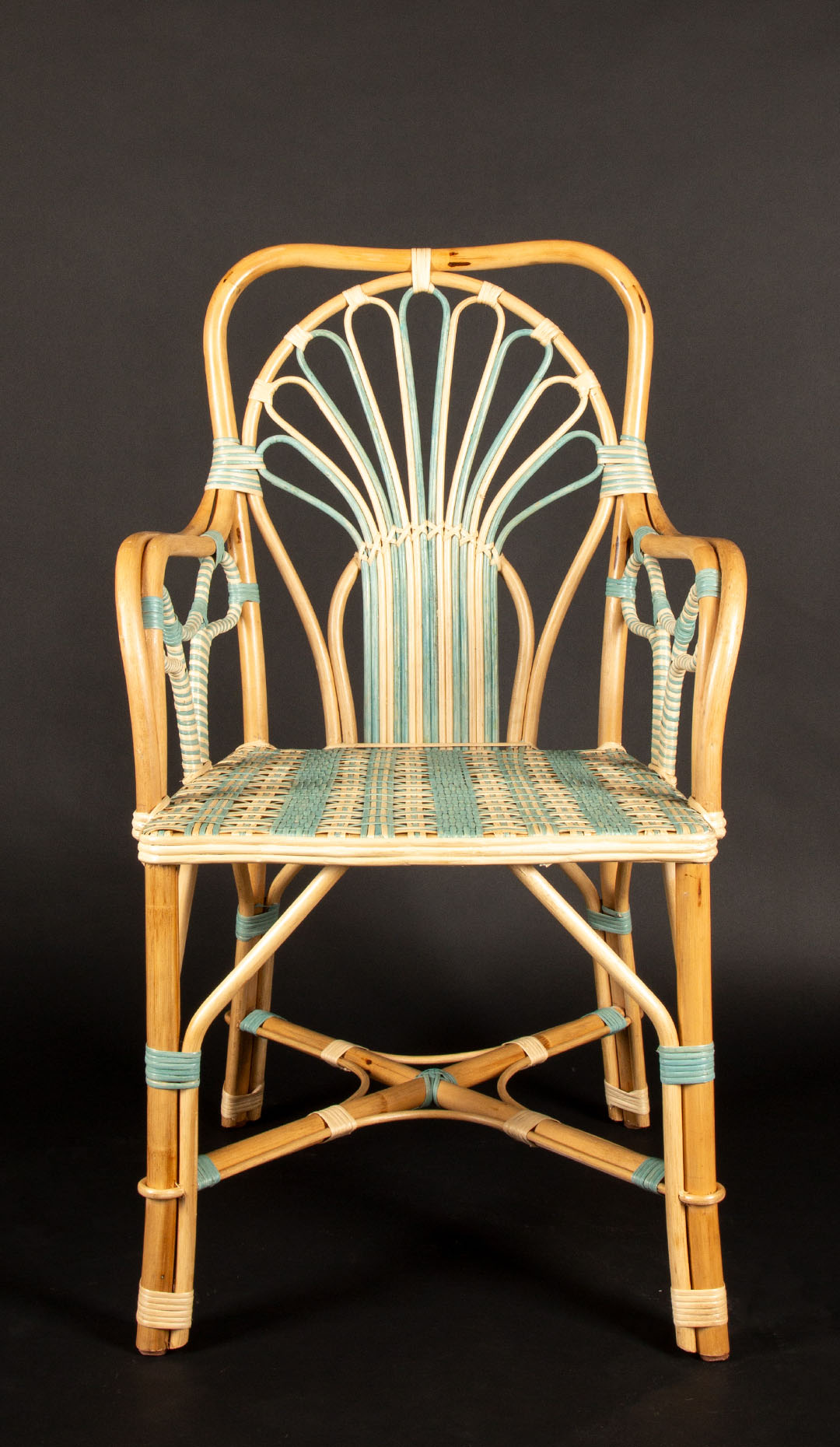 Blue Peacock Rattan Arm Chair by Creel and Gow