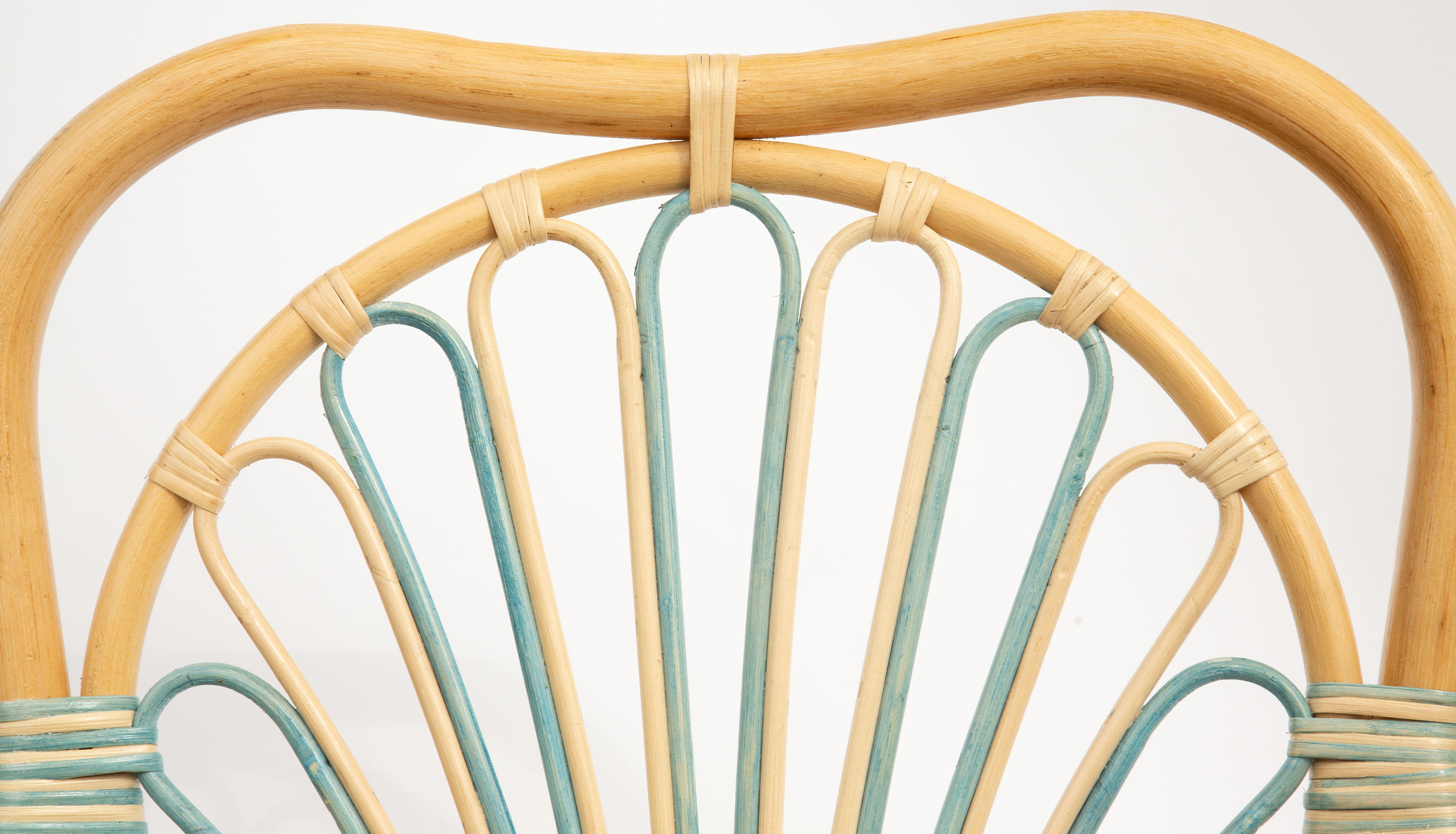 Blue Peacock Rattan Arm Chair by Creel and Gow