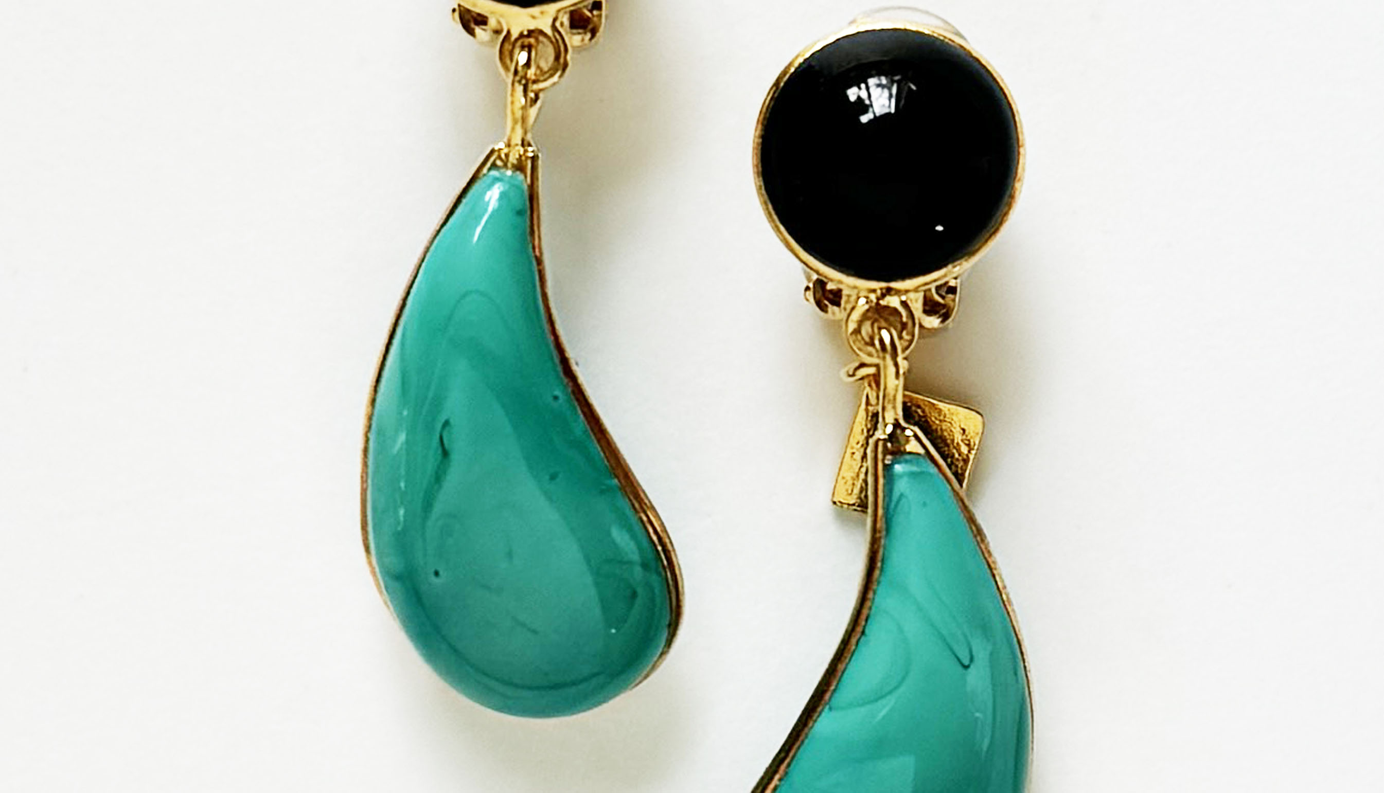 Lou lou De La Falaise Bi-Color Teardrop Clip Earrings, Ink / Turquoise