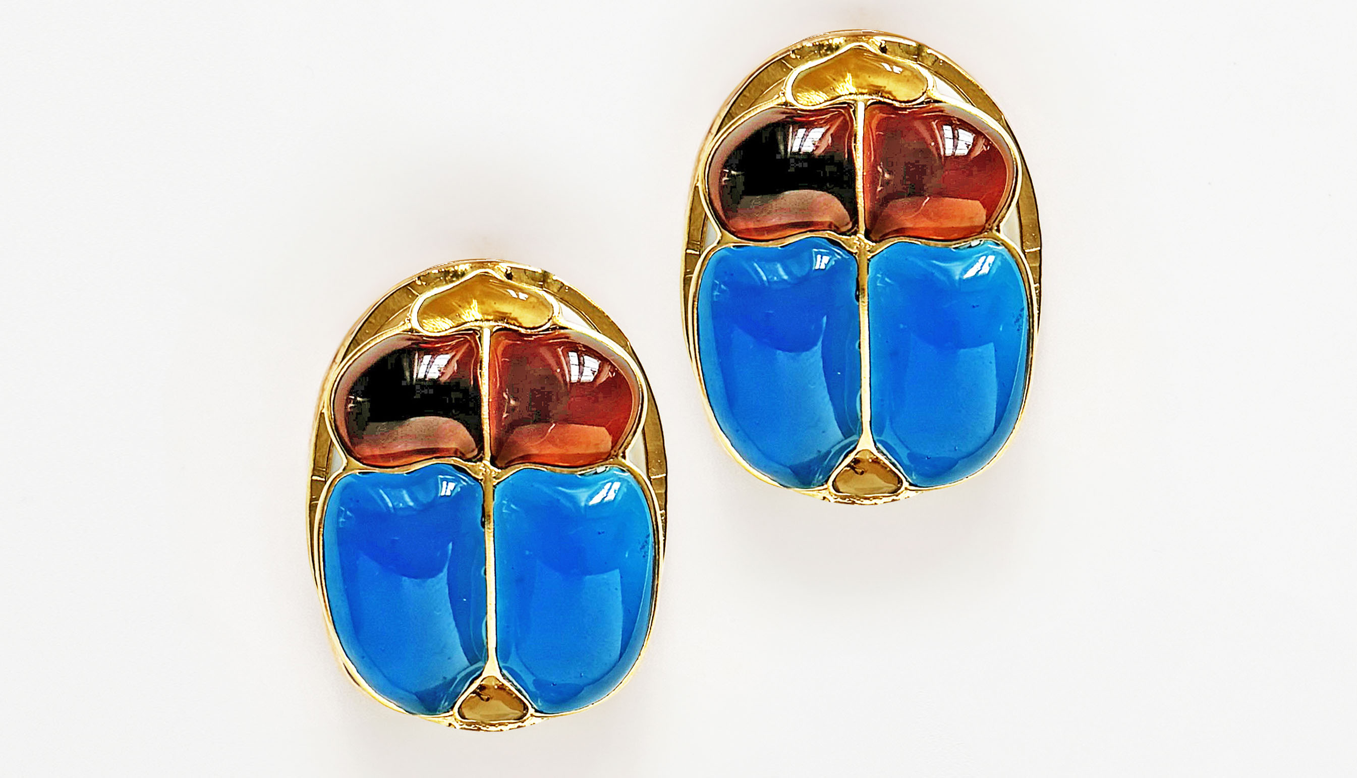 Loulou De La Falaise Egyptian Scarab Earring, Blue / Amber