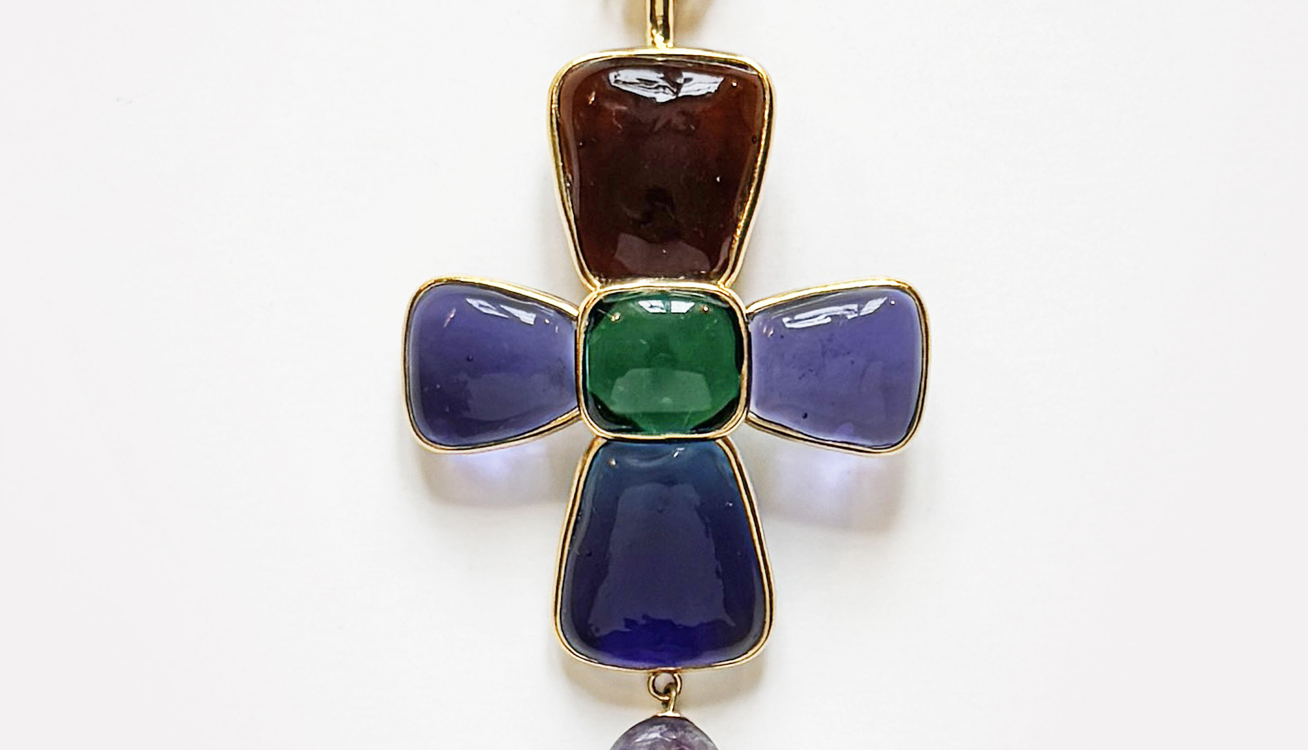 Loulou De La Falaise Trapeze Cross Pendant, Blue