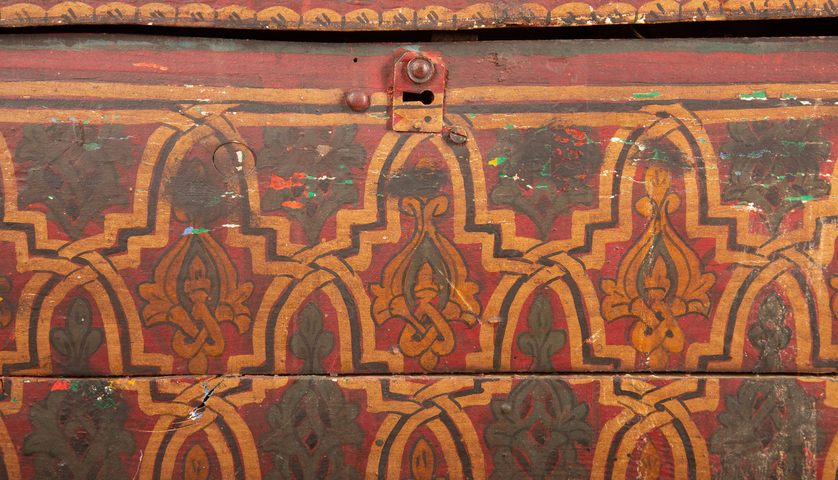 19th Century Antique Moroccan Hand Painted Wood Berber Chest