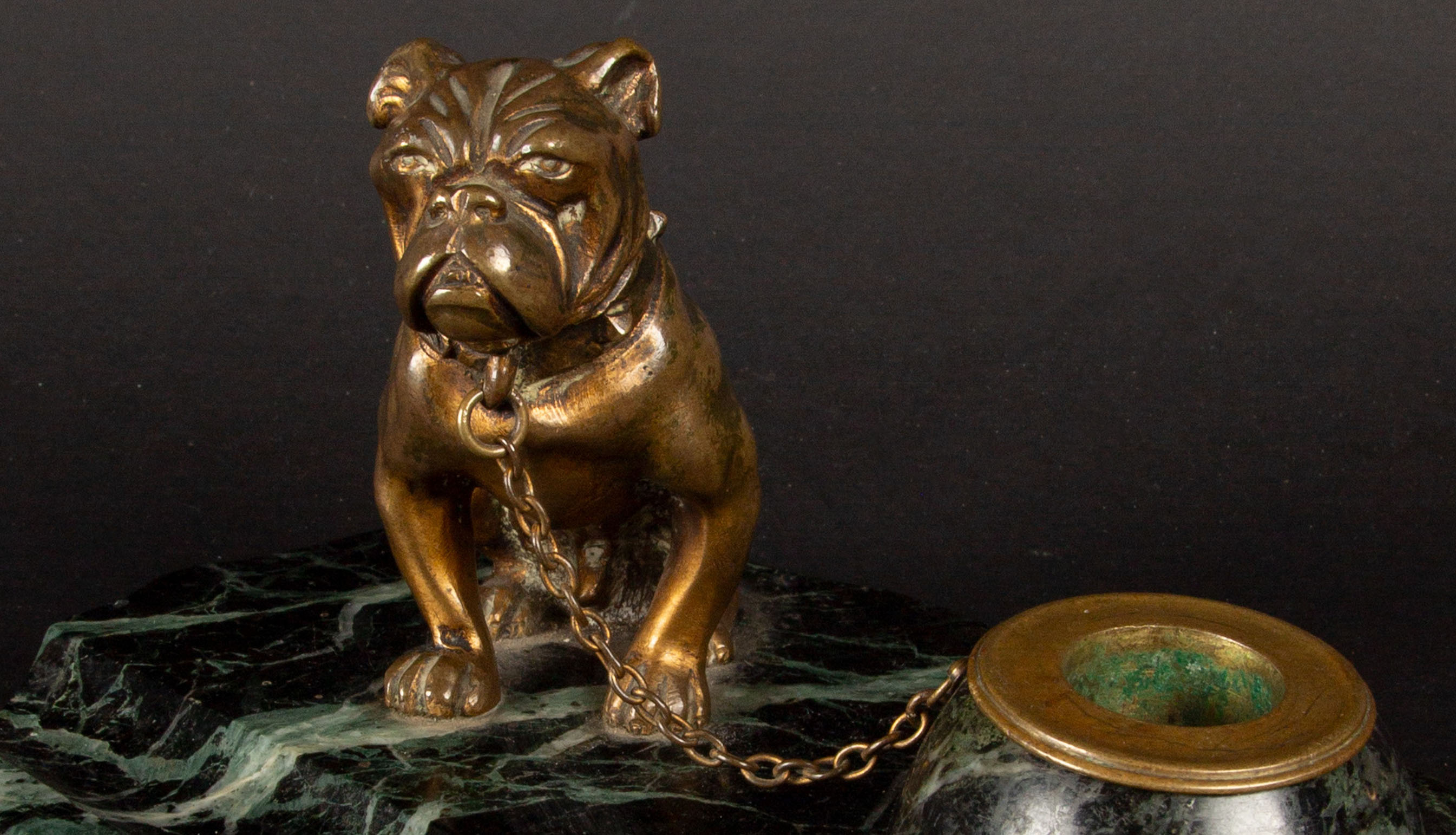 19th-Century French Bronze Bulldog Inkwell by M. Bertin on Marble Base