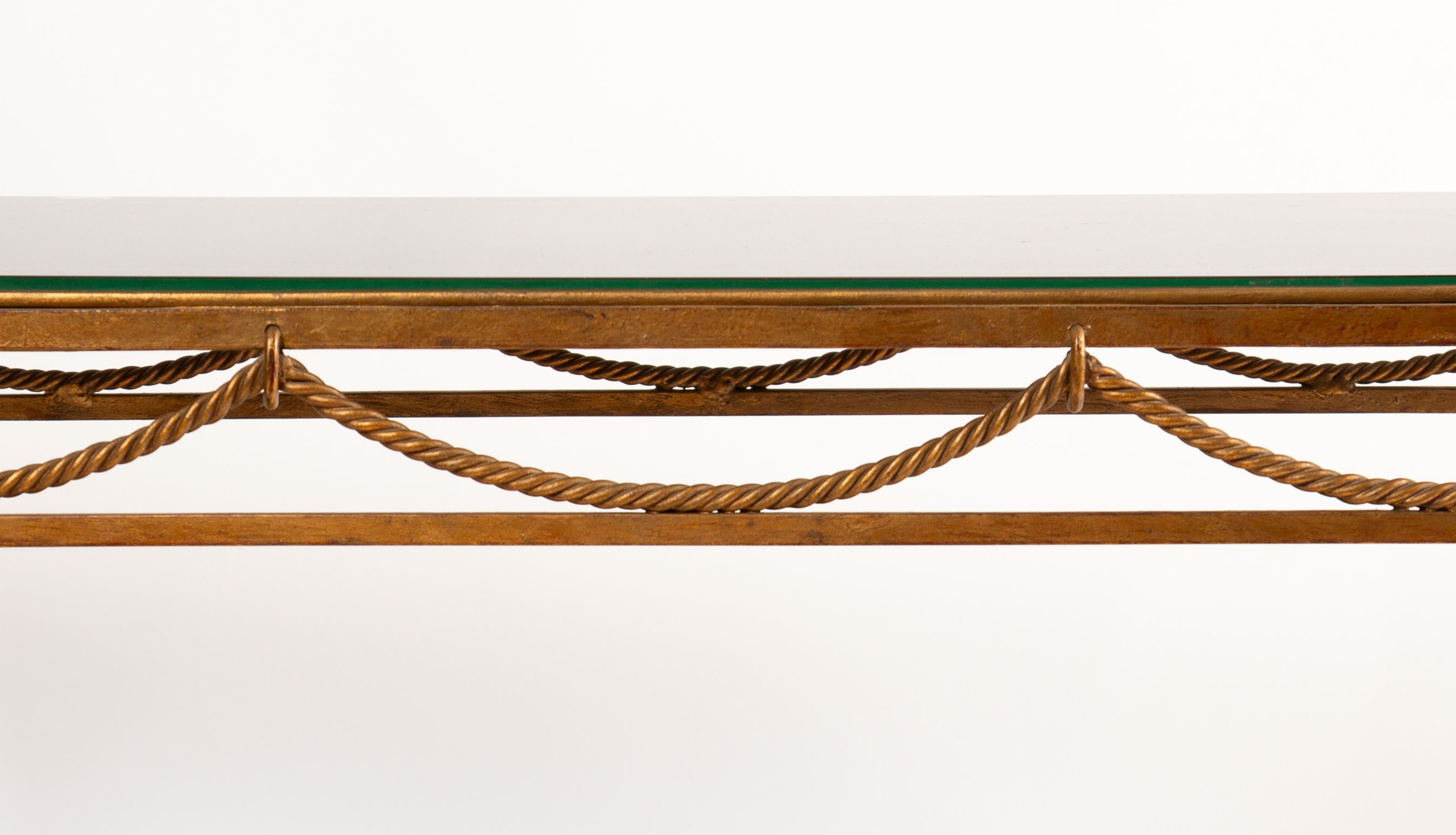 c. 1940 French Gilt Iron Coffee Table with Églomisé Glass Top