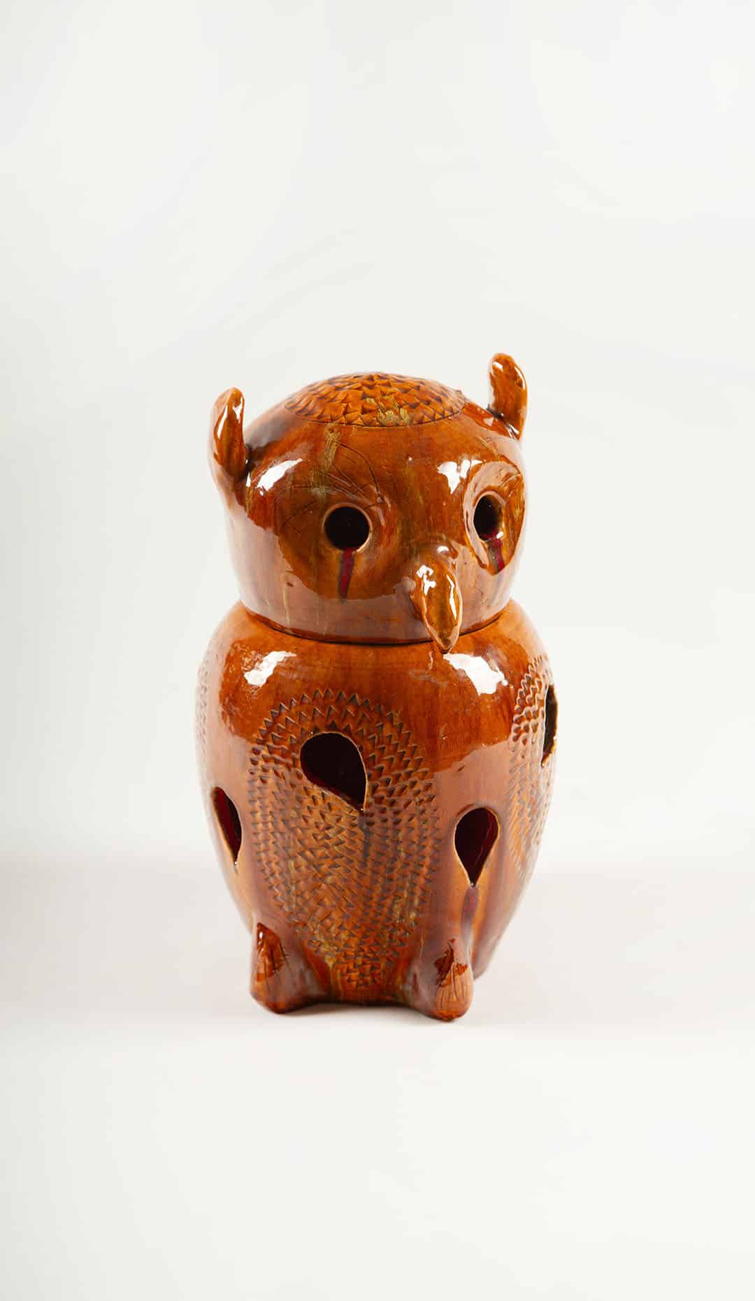Mid-Century French Glazed Ceramic Owl Lamp