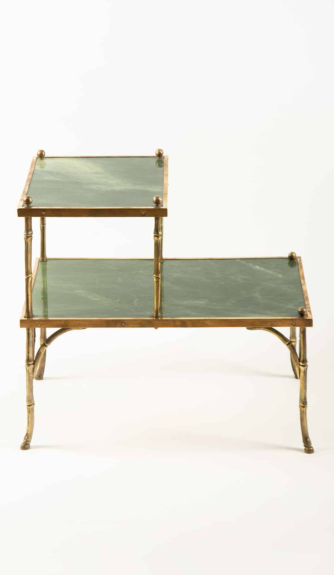 Mid-Century Maison Baguès Faux-Bamboo Side Table with Marbleized Resin Shelves