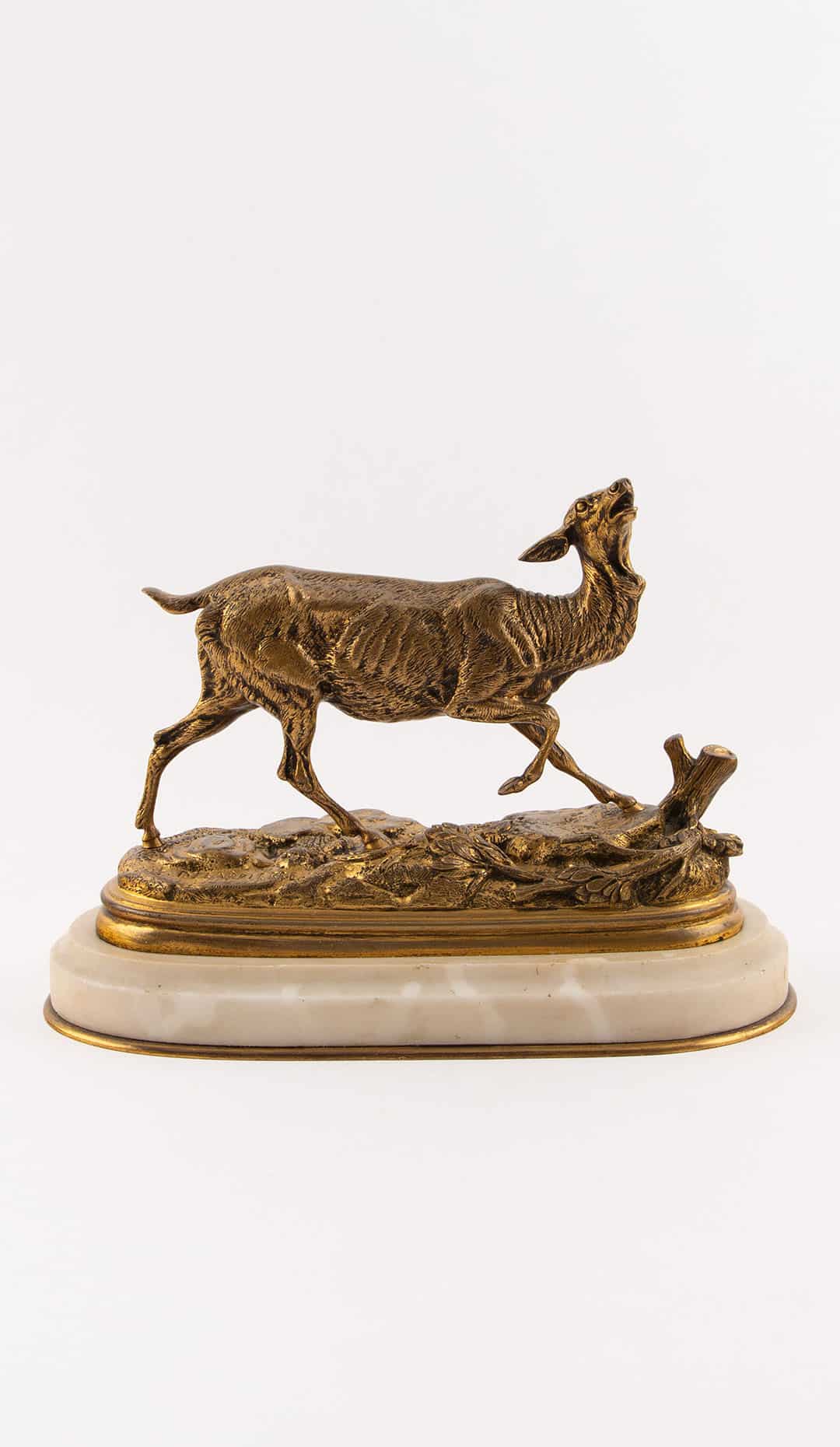 Gilded Grace – Late 19th-Century French Hind (Deer) Sculpture