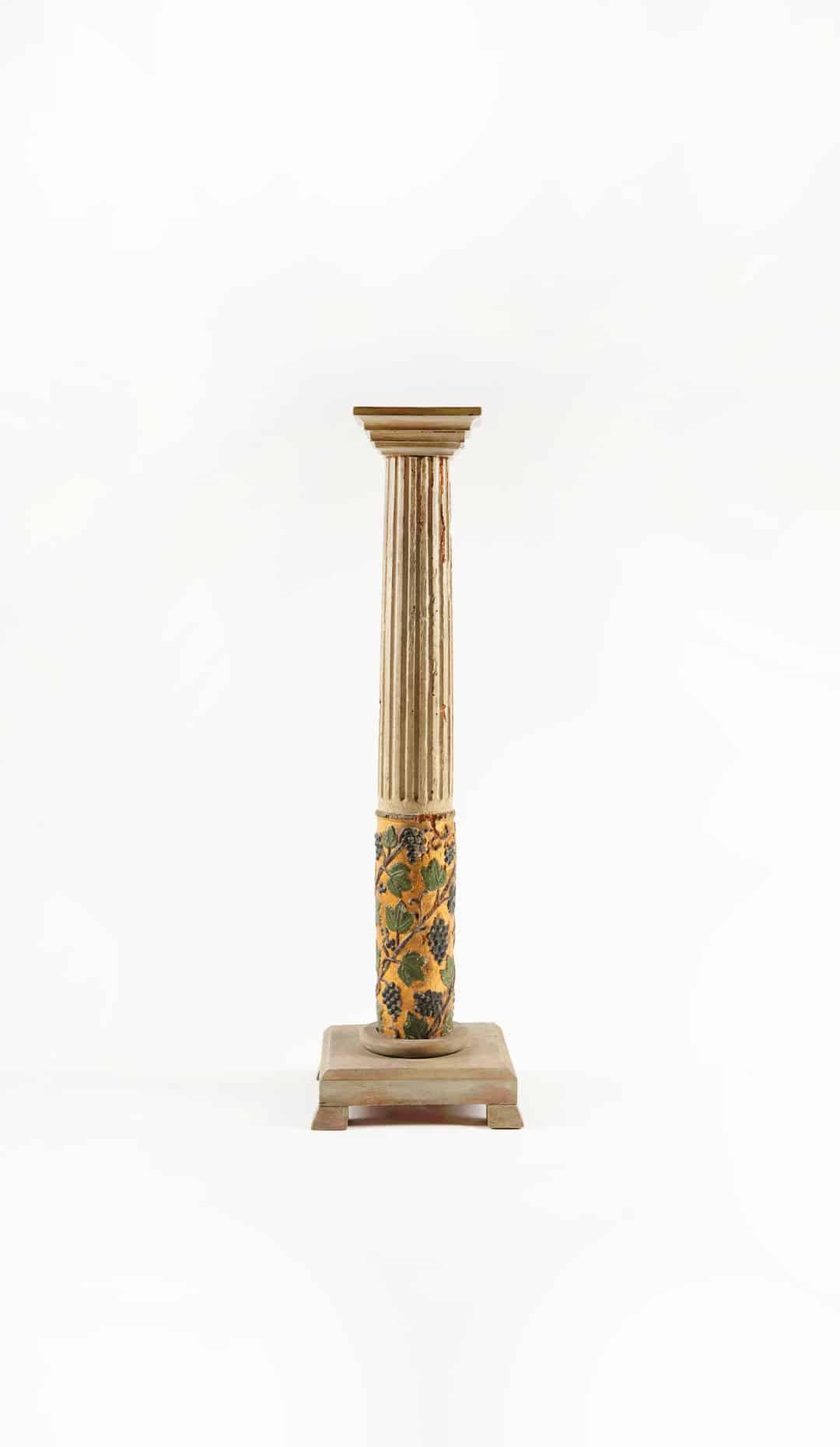 Gilded Pedestal with Carved Grapevines and Rustic Elegance
