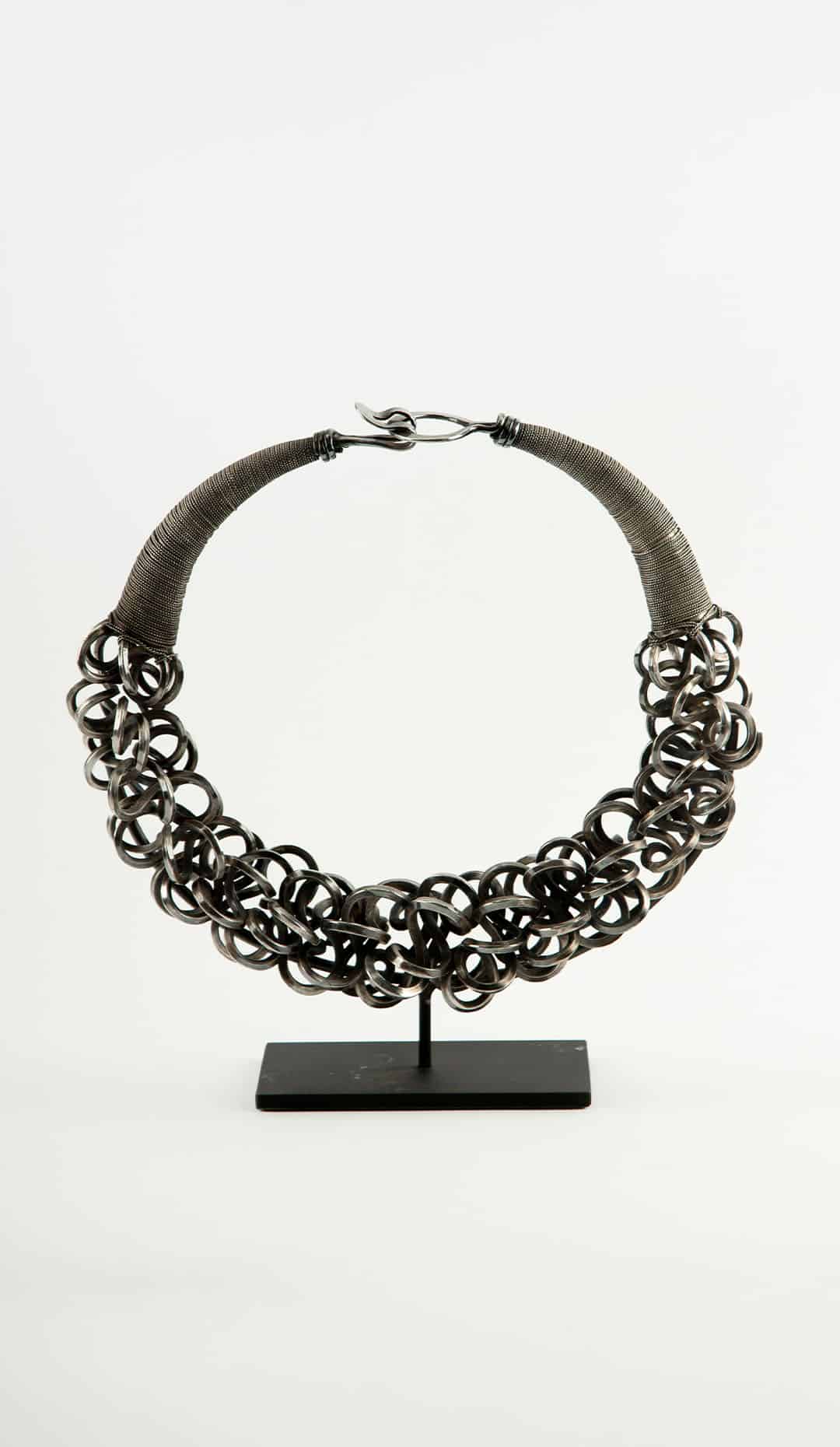 Miao Minority Tribe Silver Necklace with Knotted Chain Rings