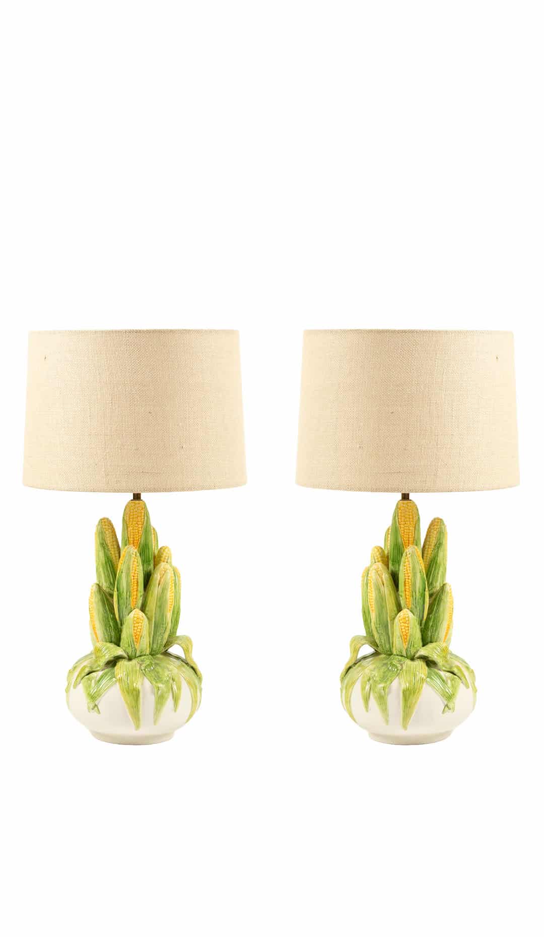 Pair of Italian Ceramic Corn(Maize) Lamps, Mid-20th Century