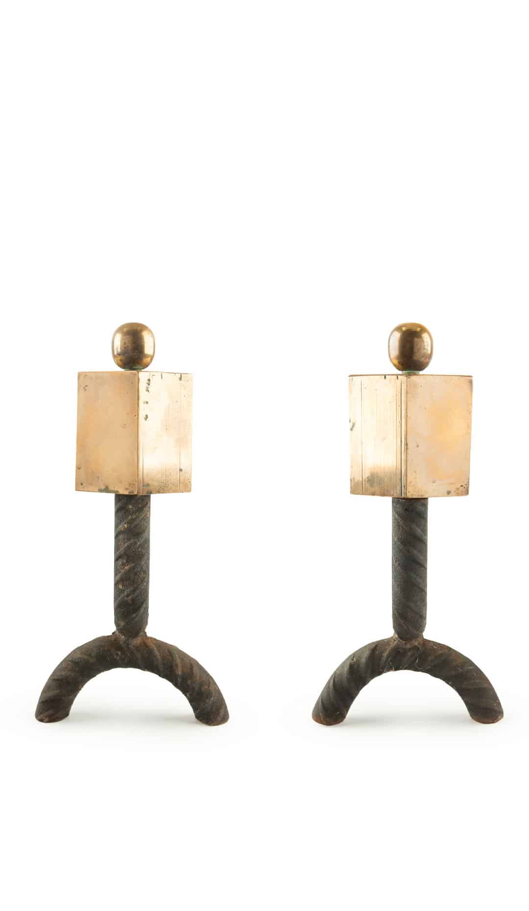 Geometric Elegance: French Mid-Century Andirons