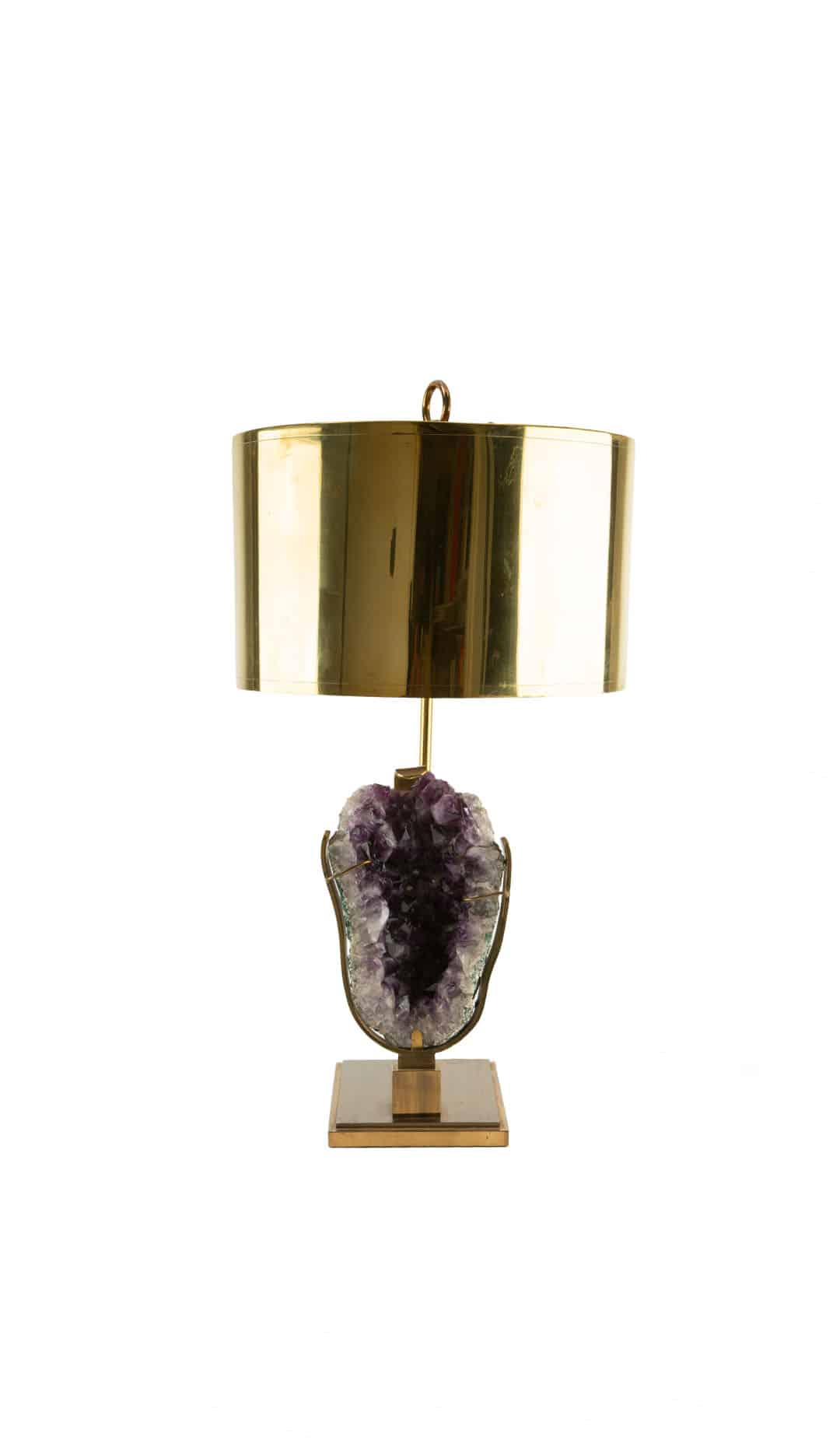 Mid Century Amethyst Specimen Lamp with Brass Lamp Shade