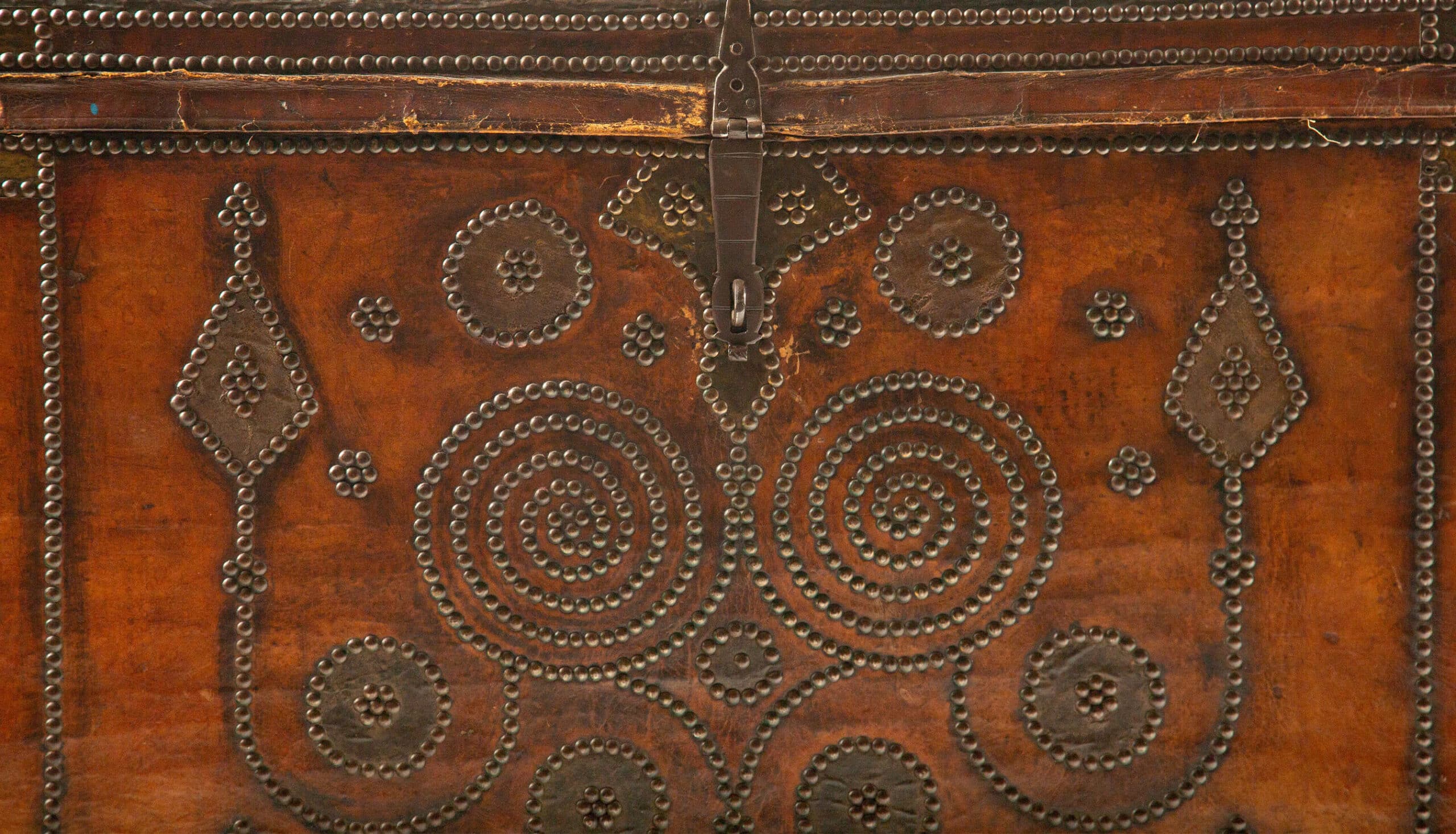 18th-Century French Leather-Clad Domed Coffre (Trunk) with Studded Decoration