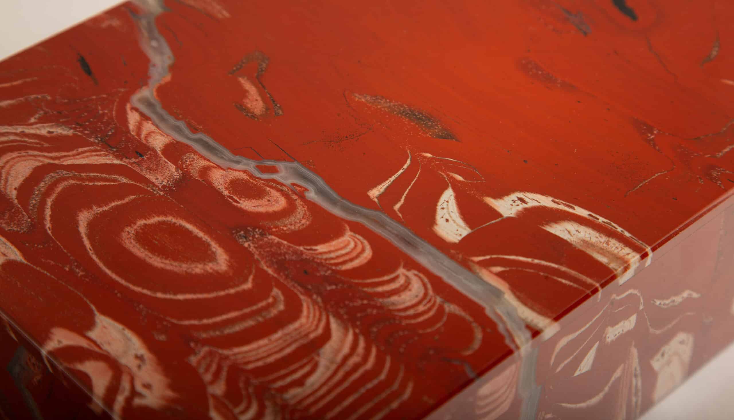 Exquisite Large Red Jasper Decorative Box, Made in India