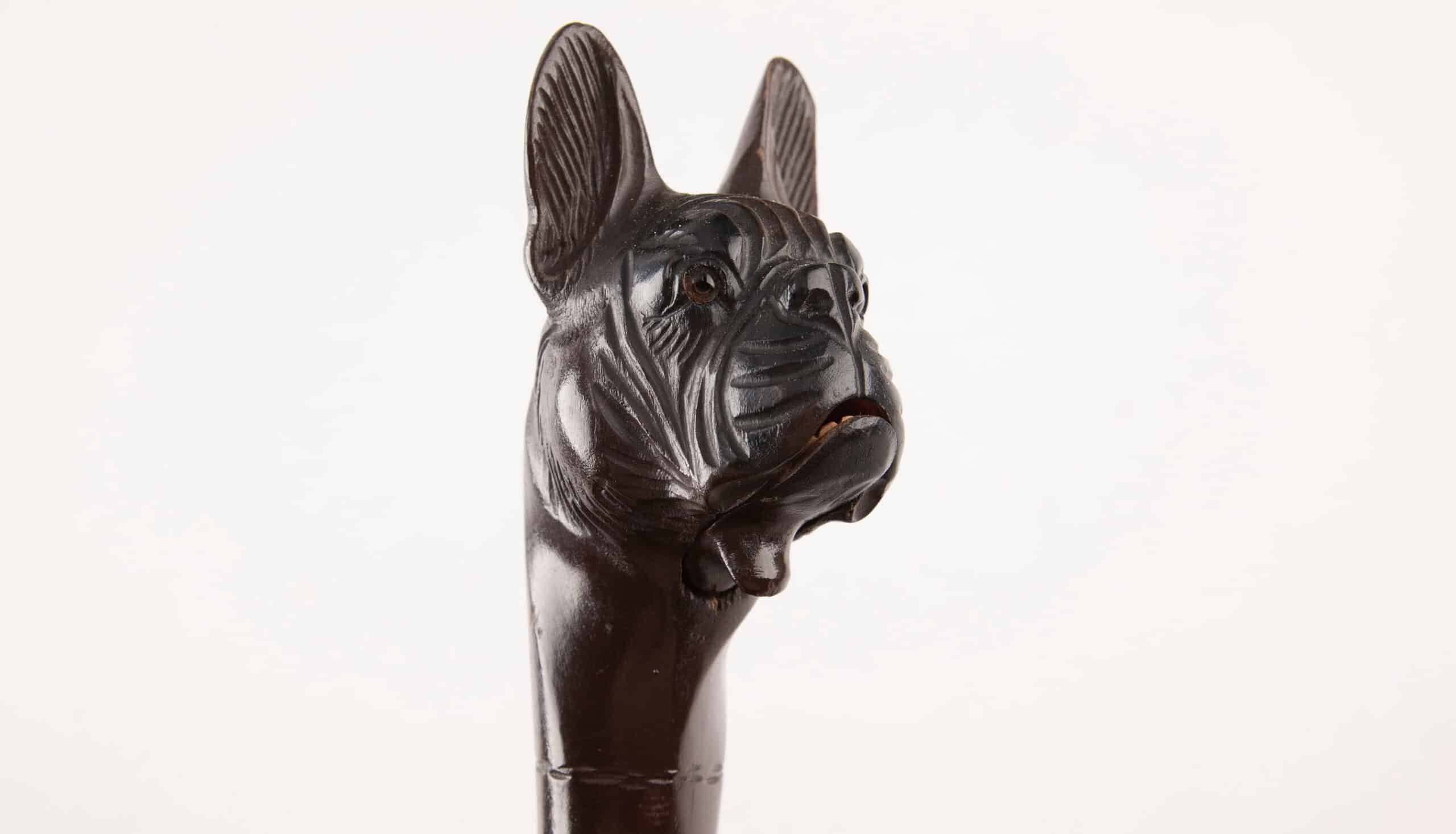 Antique Carved Wooden Dog Head Figure with Articulated Mouth