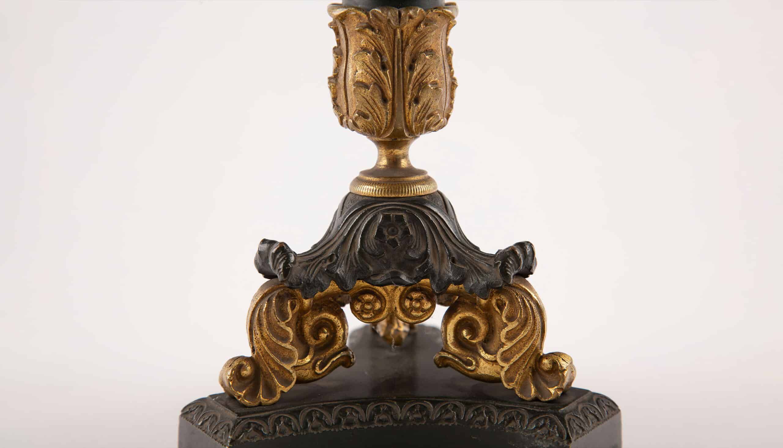 Elegant French Empire Candlesticks in Gilt and Patinated Bronze, 19th Century