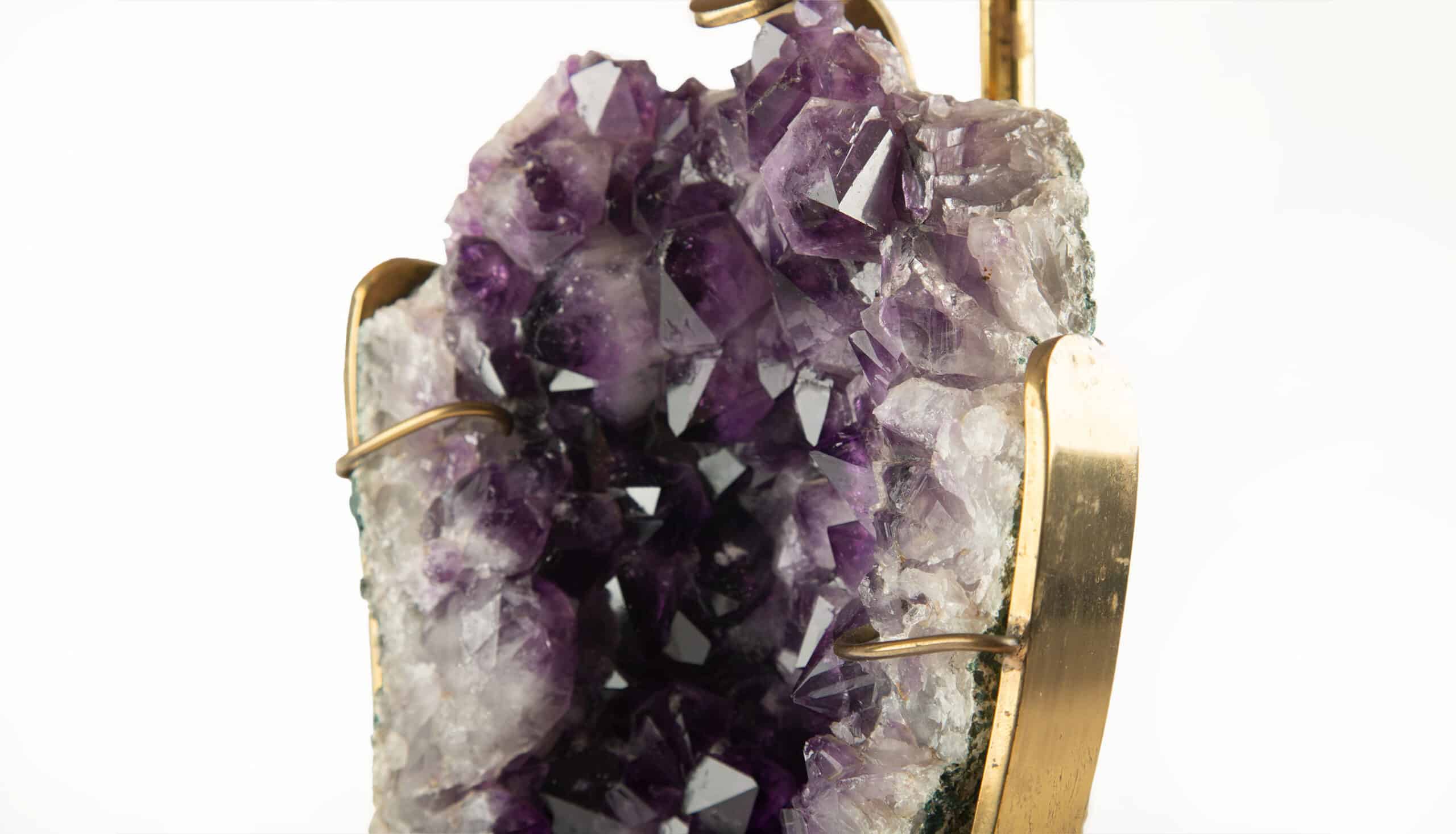 Mid Century Amethyst Specimen Lamp with Brass Lamp Shade