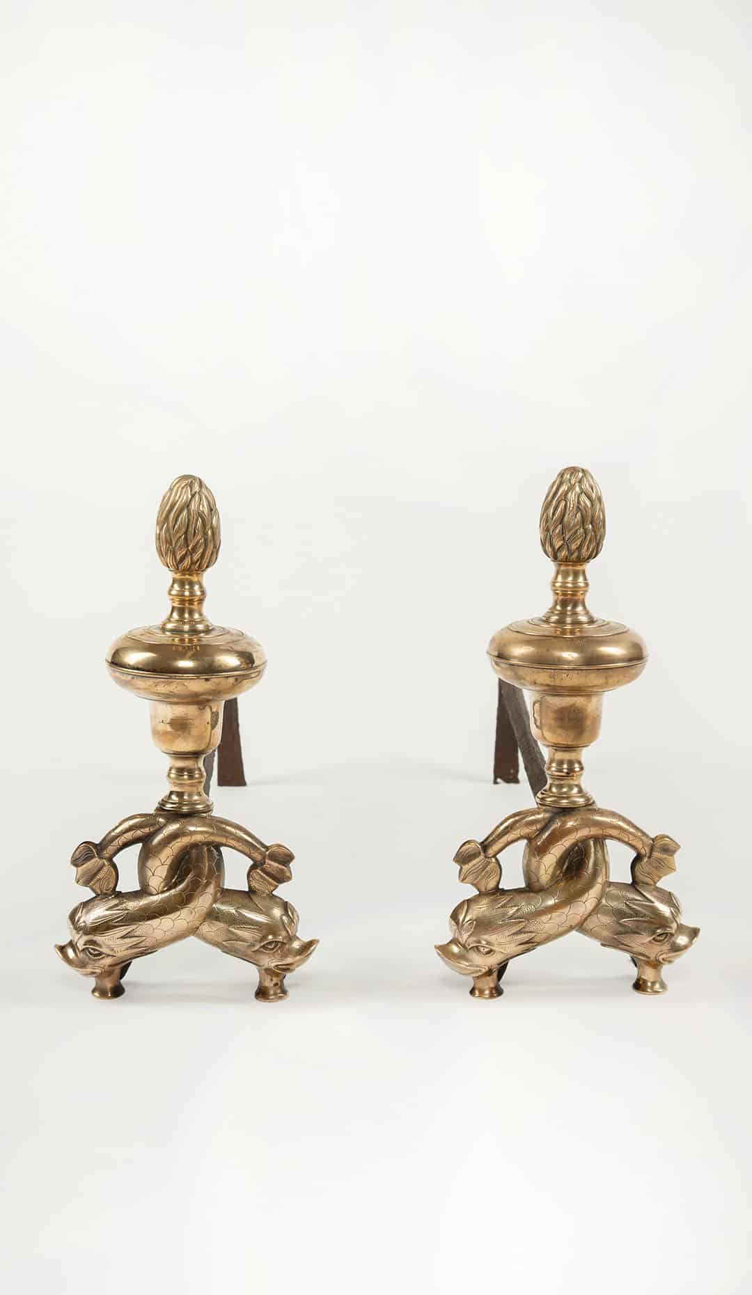 Pair of 19th Century Neoclassical Dolphin Andirons