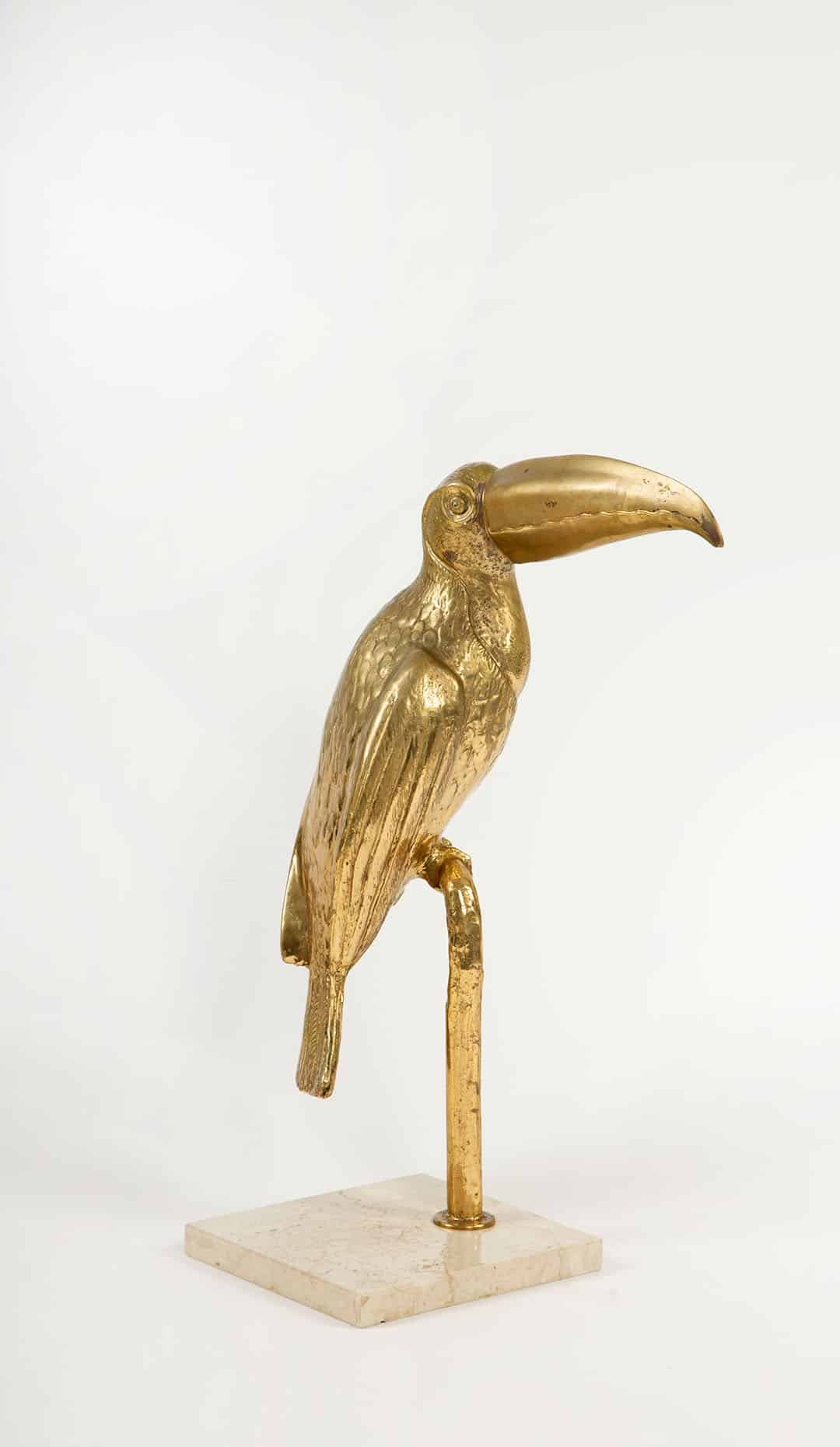 Mid-Century Exoticism: Brass Toucan on a Marble Base