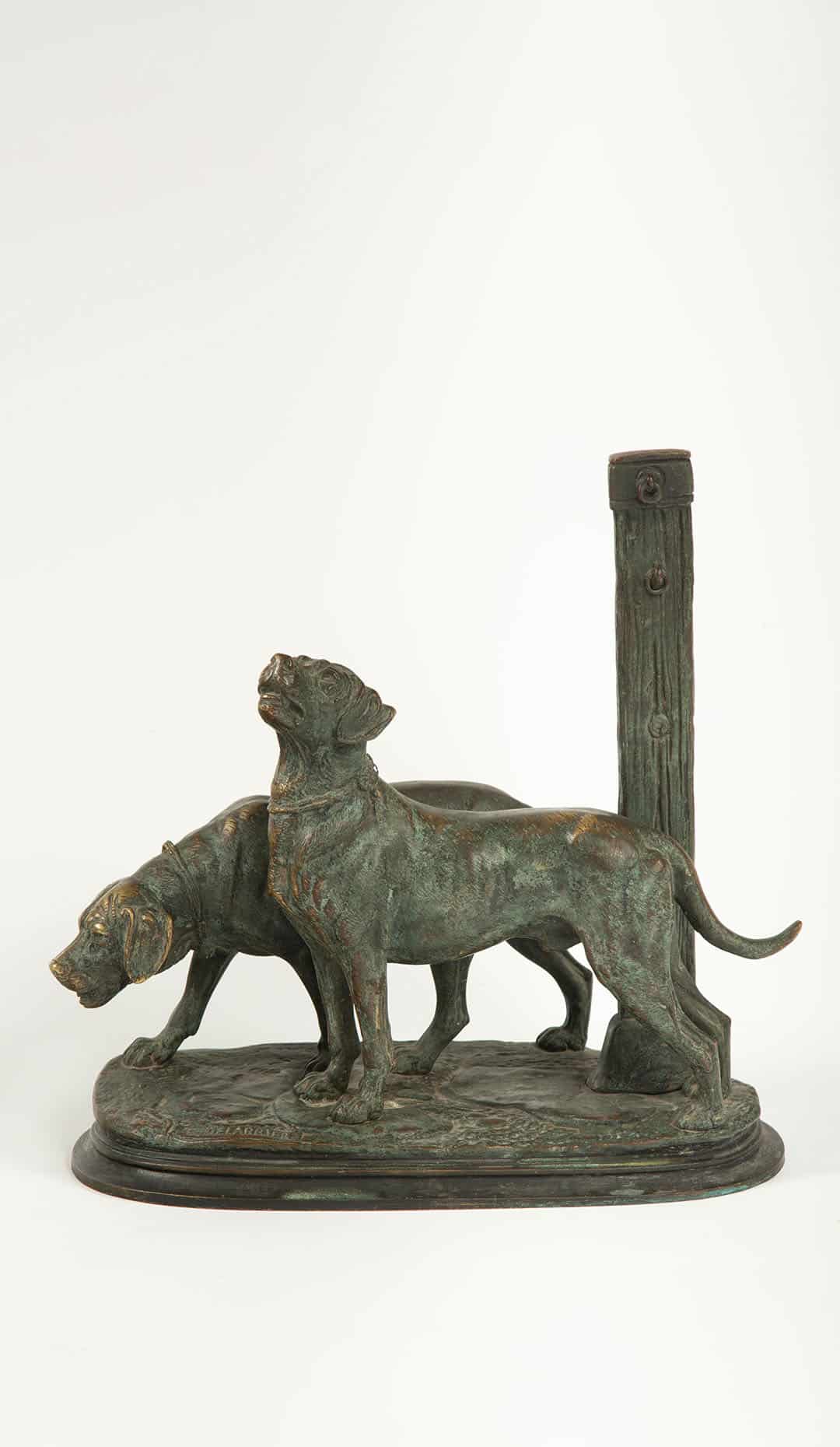 Paul-Édouard Delabrièrre, Bronze Group of Two Hounds, French Animalier, 19th C.