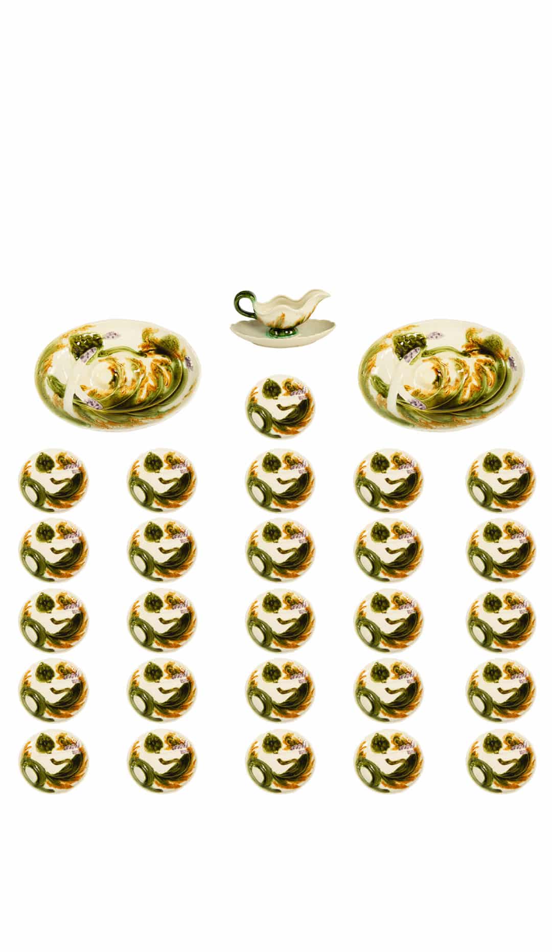Rare French Majolica Asparagus Service, Hand-Painted with 26 Plates and More