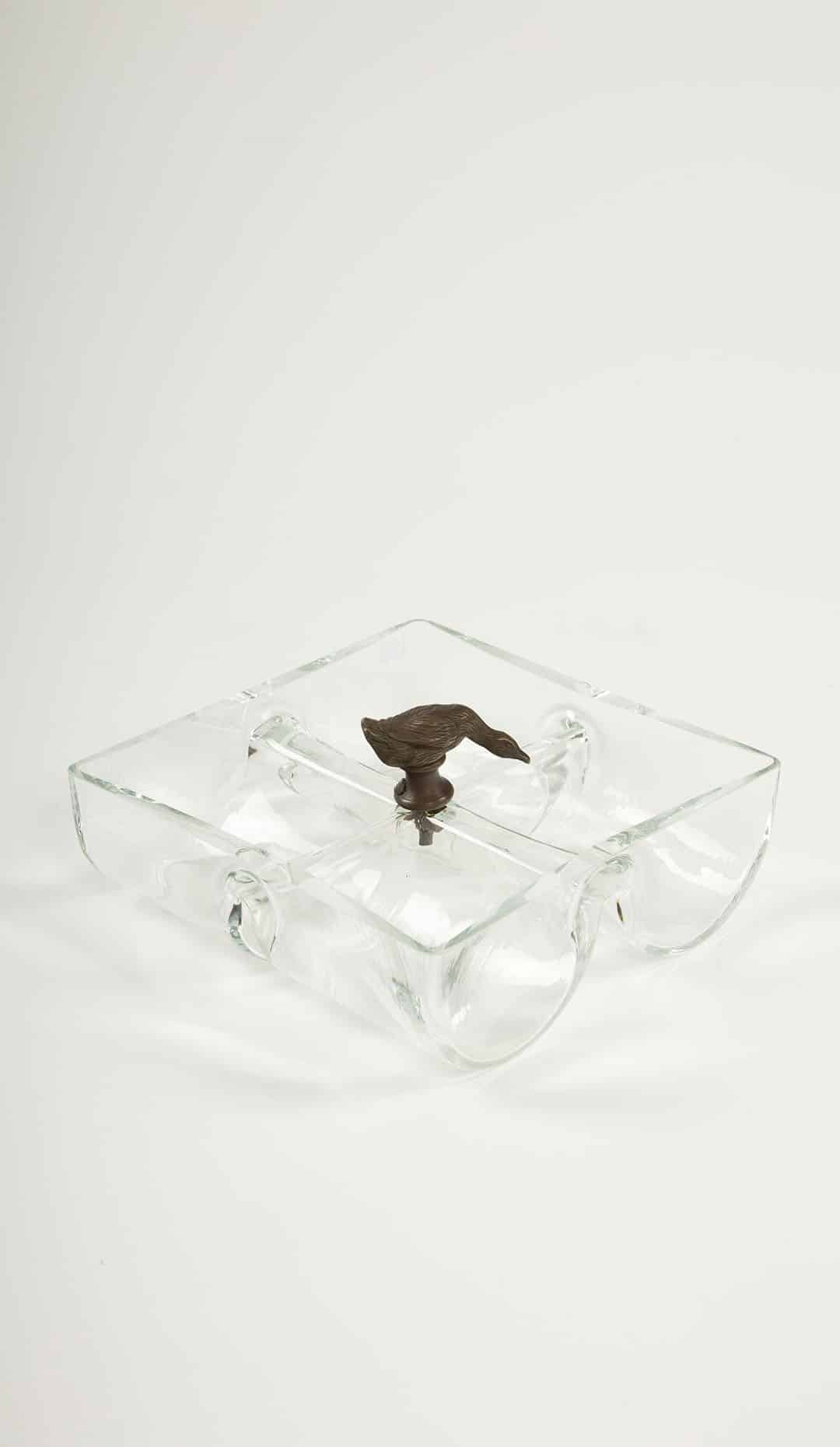Glass Mixed Nut / Candy Bowl With Duck Finial