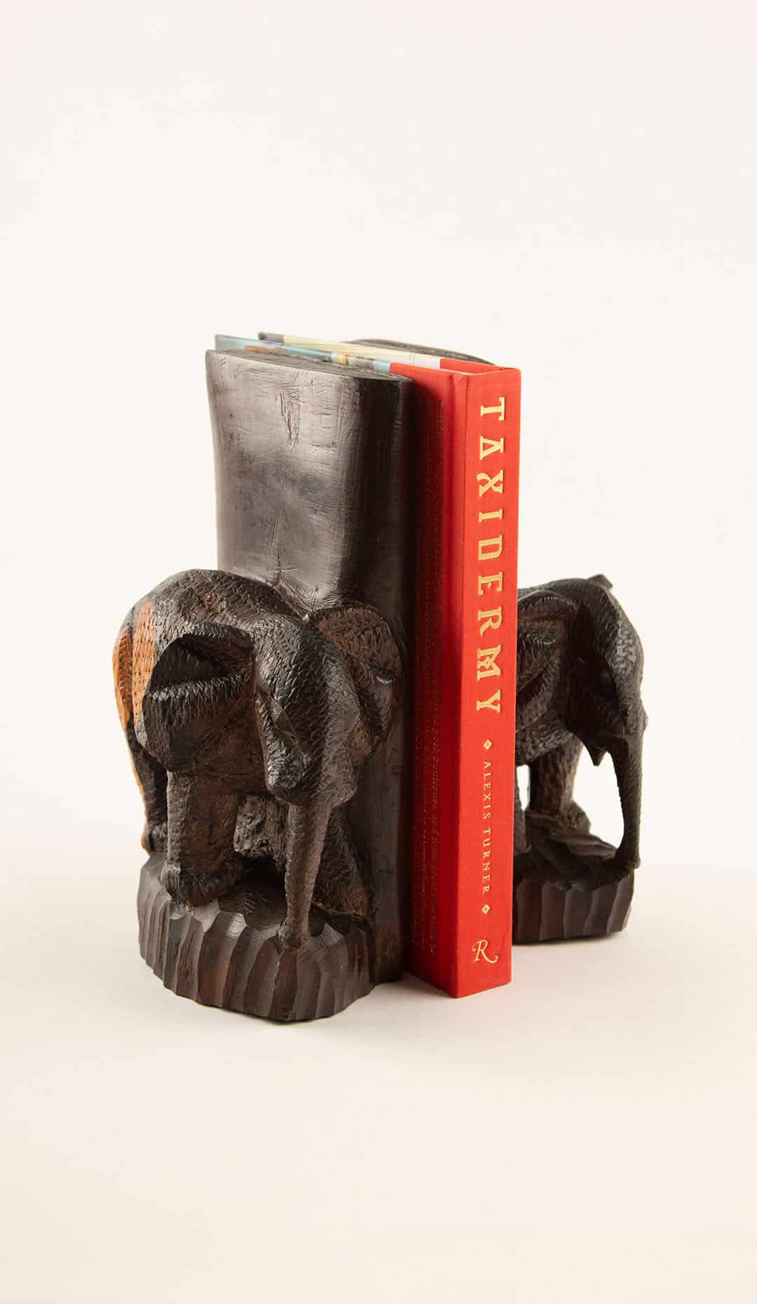 Carved Wooden Elephant Bookends