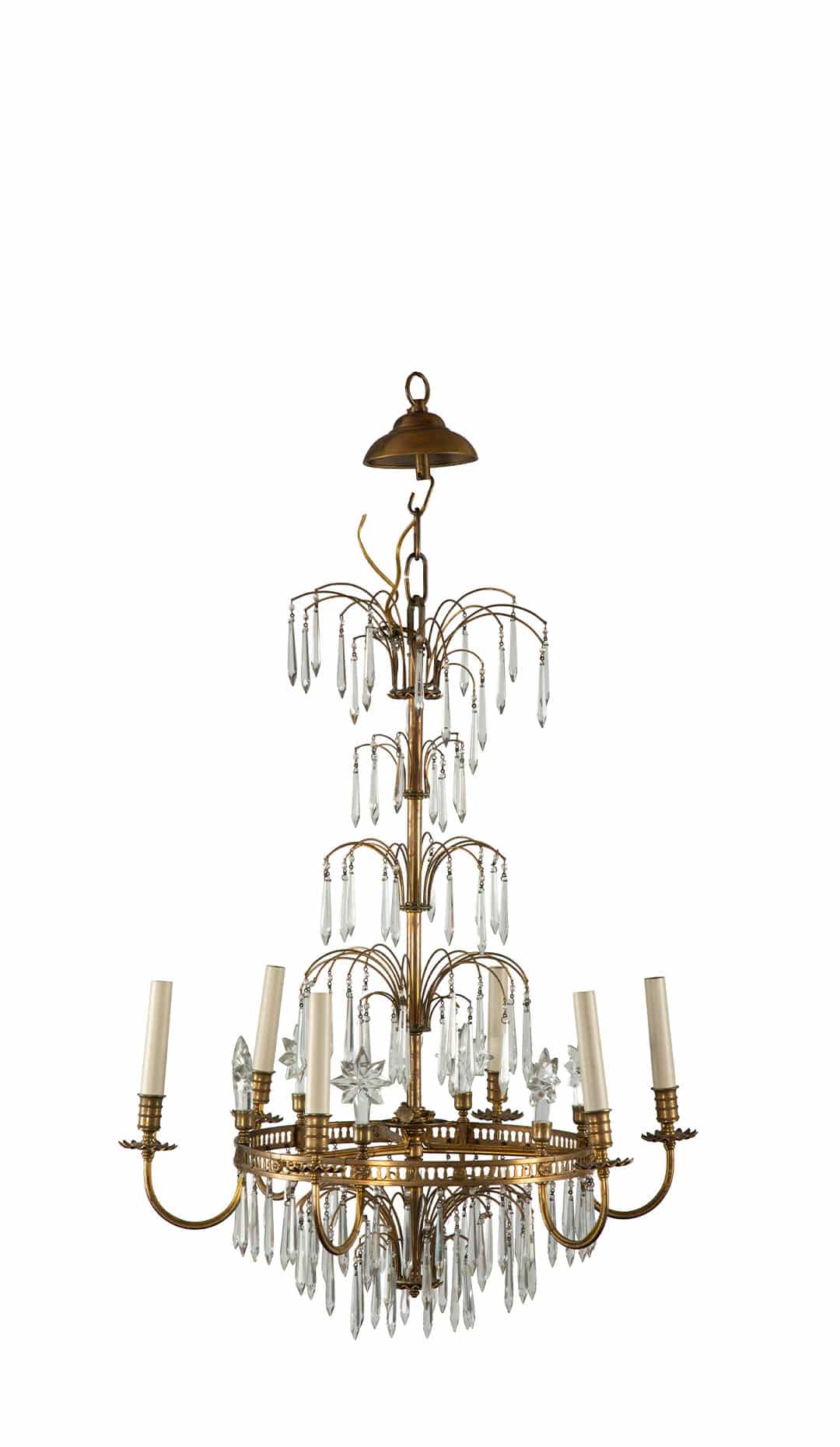 French 19th C Neoclassical Gilt and Crystal Chandelier with Eight Candle Lights