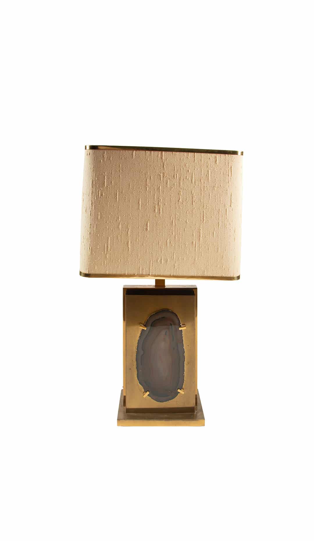 Gilded Brass and Agate Table Lamp, Willy Daro, circa 1970