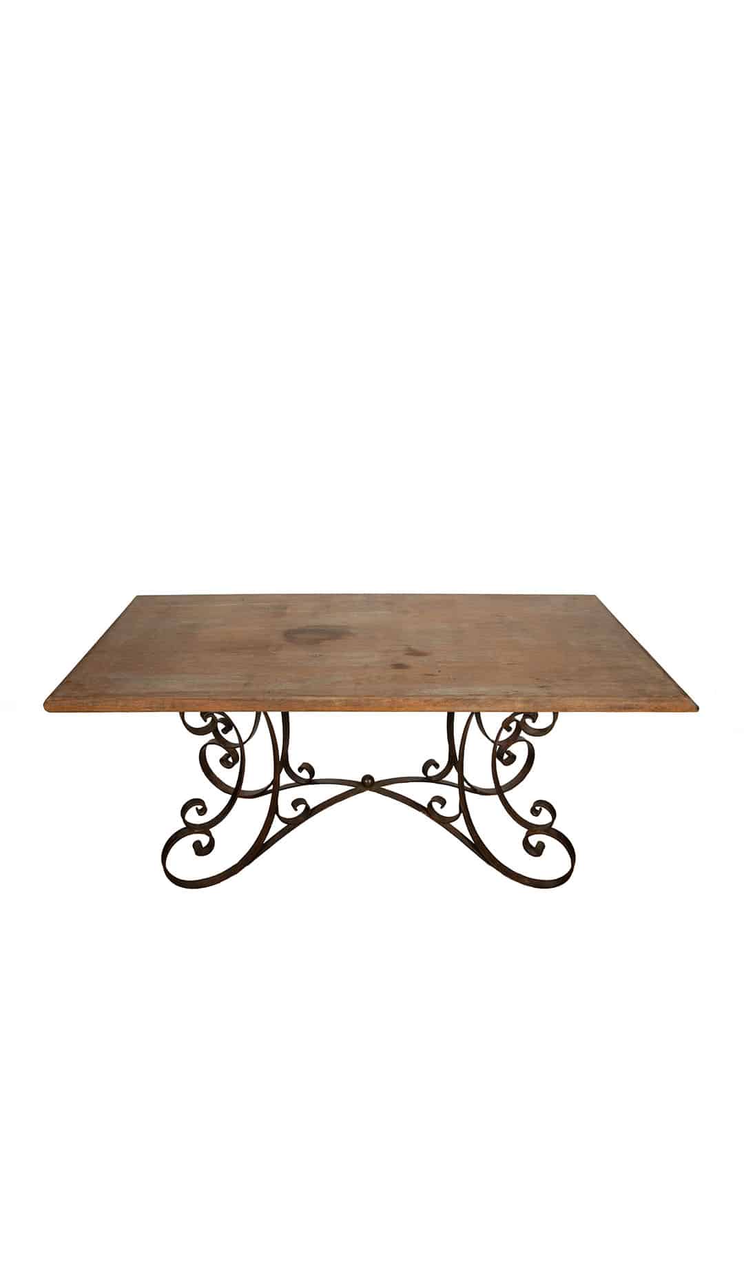French 19th Century Provincial Wrought Iron Base Table with Rectangular Wood Top