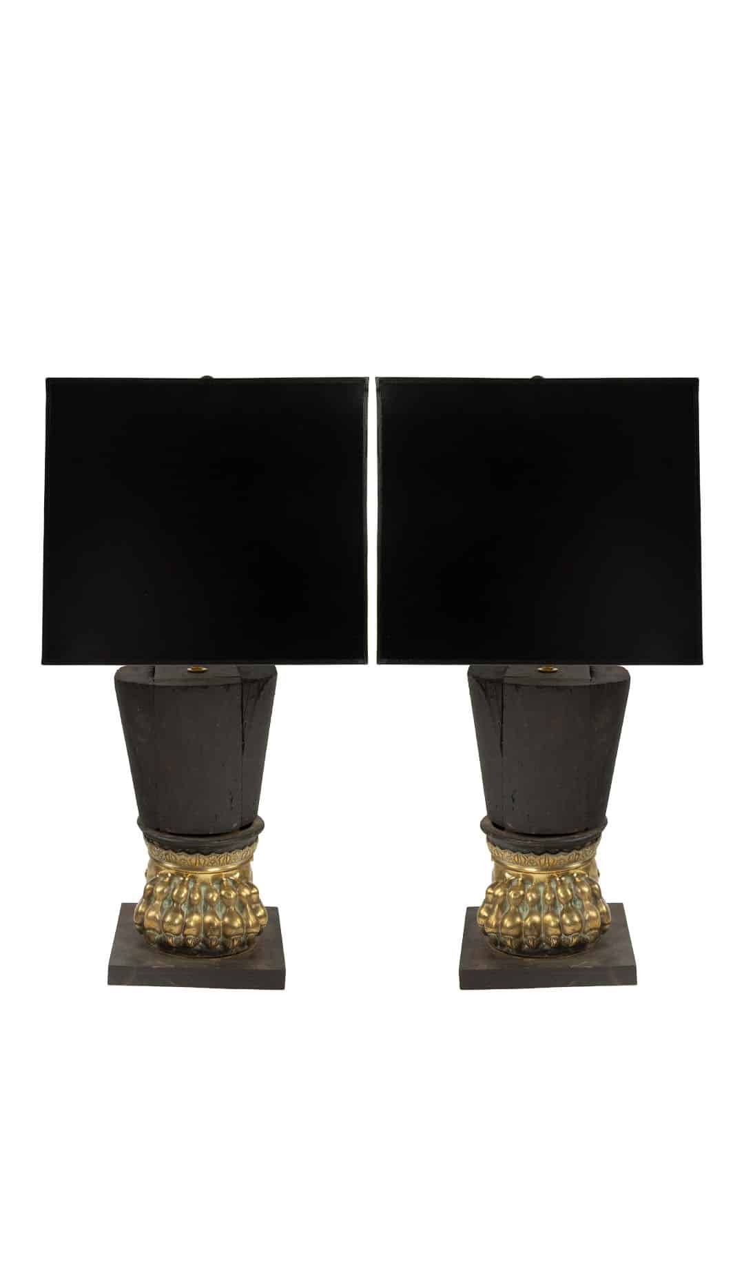 Sculptural Rarity: Pair of 19th Century Italian Lion Paw Table Lamps