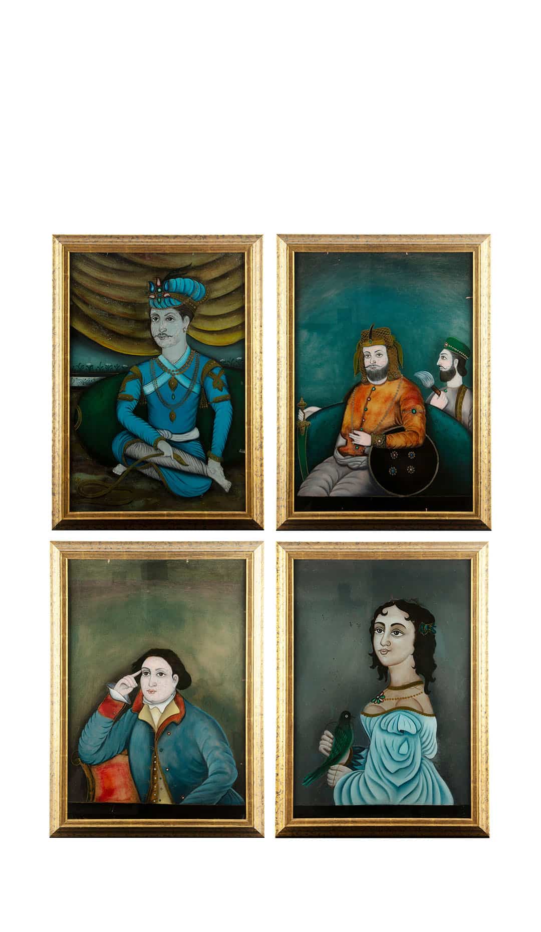 Anglo-Indian School: Four Églomisé Portraits, 19th Century