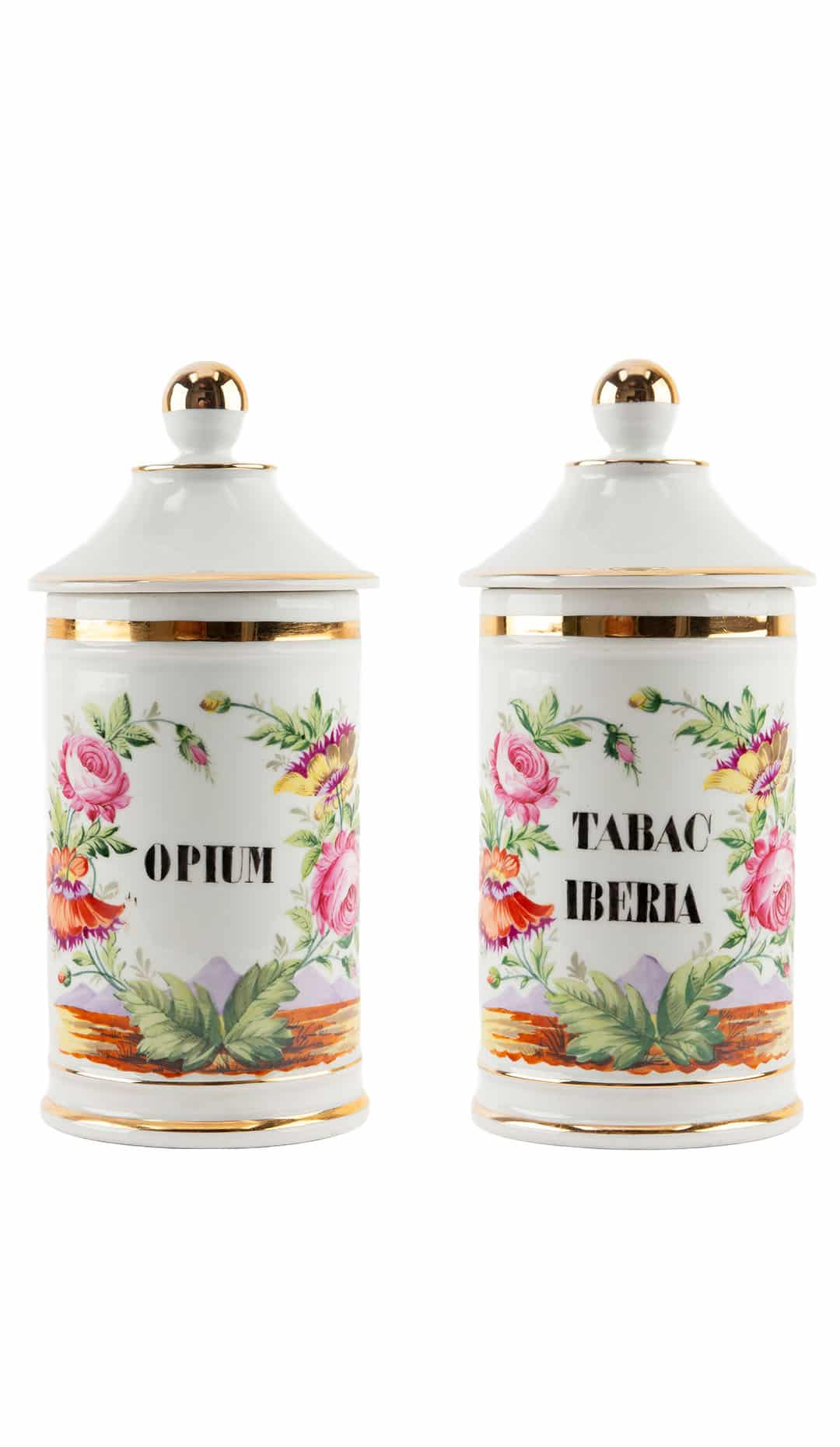Antique 19th C French Apothecary Jars with Hand-Painted Neoclassical Decoration