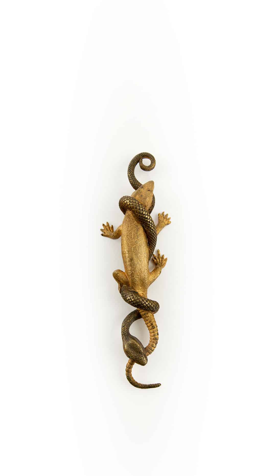 19th Century Lizard and Snake: Nature's Battle Captured in Gilt Bronze