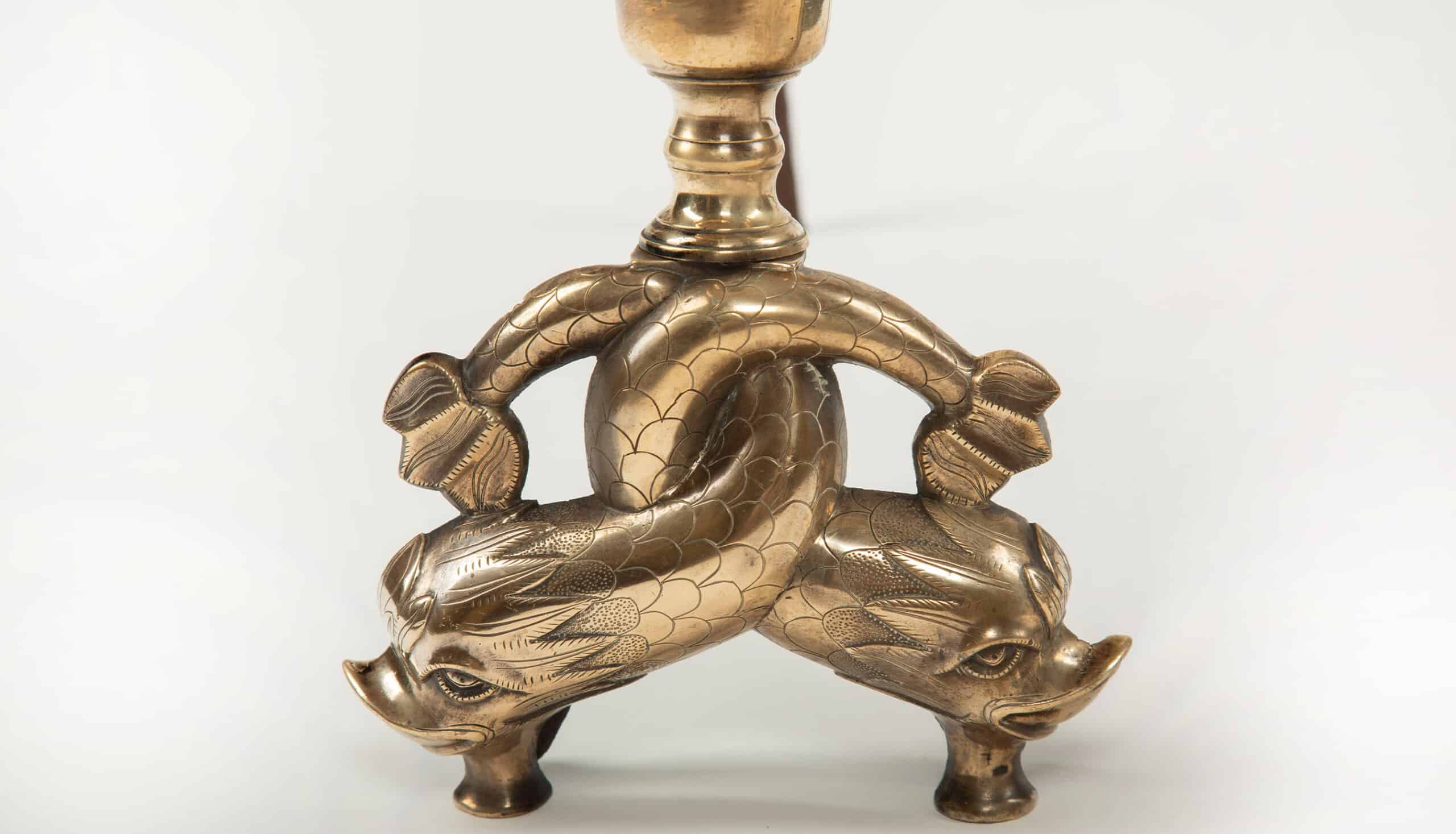 Pair of 19th Century Neoclassical Dolphin Andirons